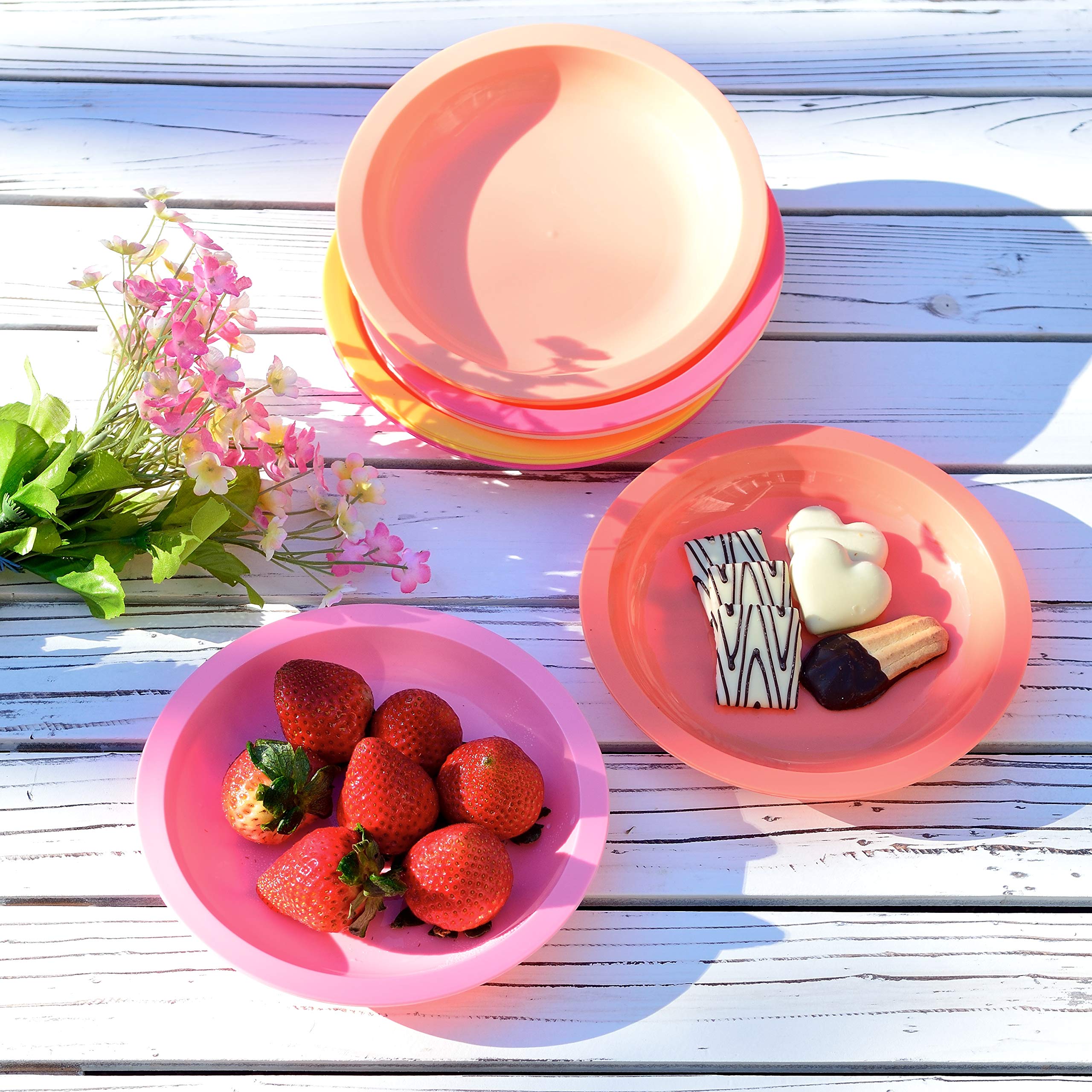 Youngever 9 Pack 20cm Small Plastic Plates, Kids Plates, Re-usable Toddler Plates, Snack Plates, Microwave Safe, Dishwasher Safe, Set of 9