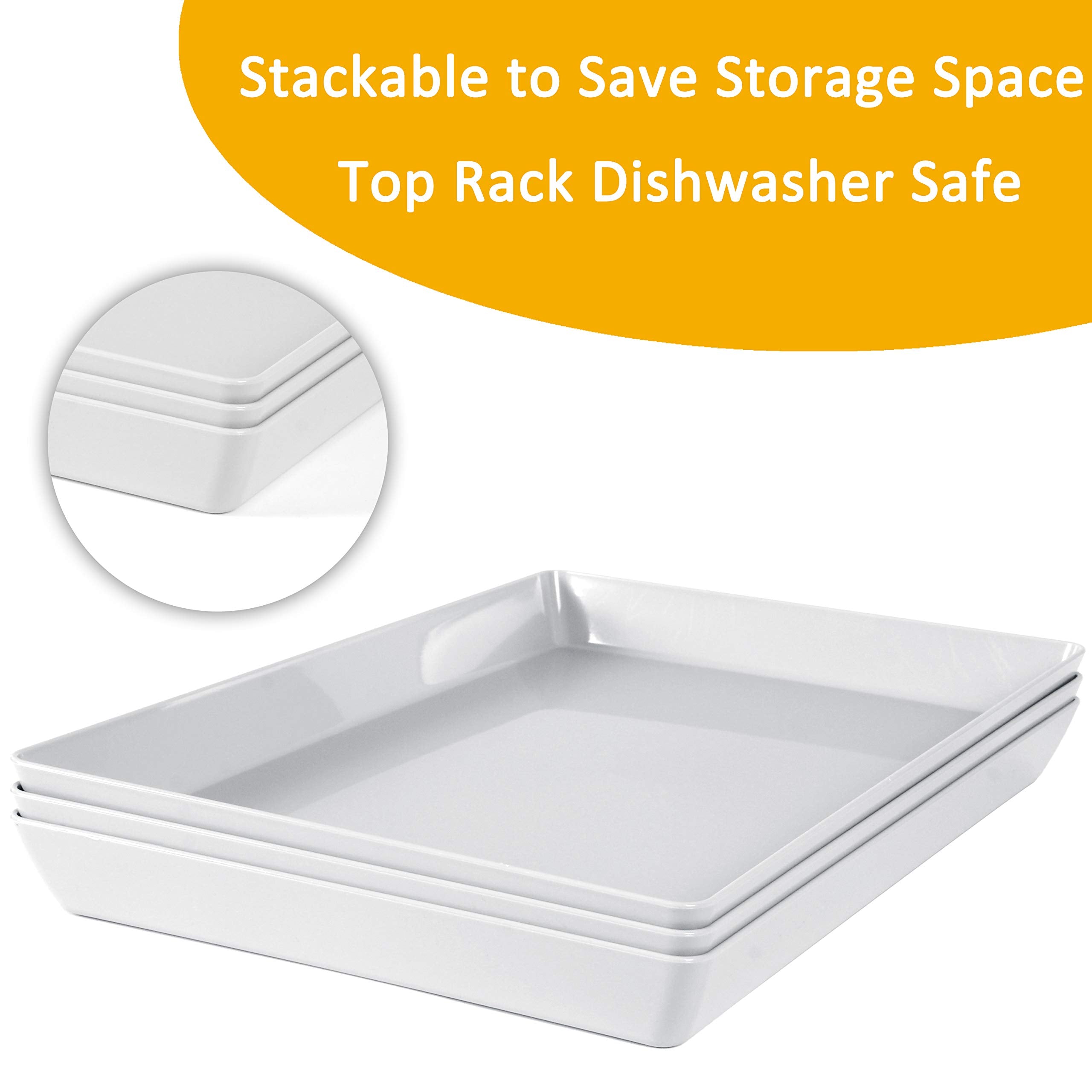 Youngever 3 Pack Plastic Serving Trays, Serving Platter for Parties, Sturdy ABS Material, 15 inch x 10 inch