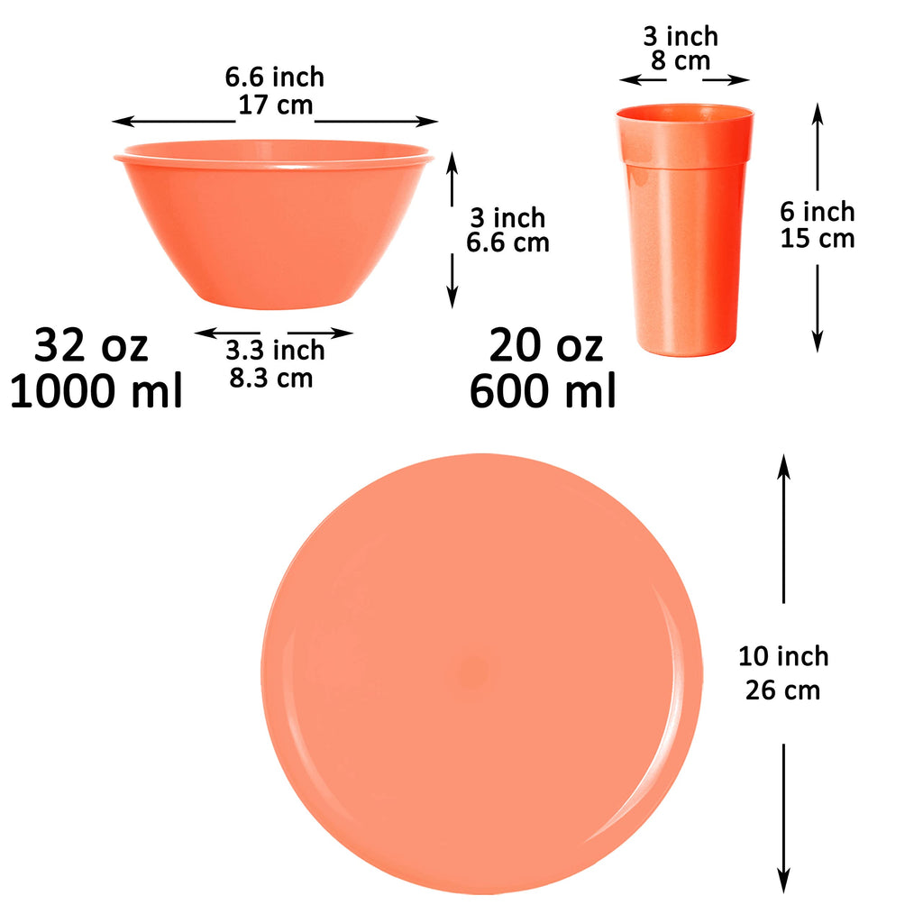 Youngever 18-Piece Plastic Kitchen Dinnerware Set, Plates, Dishes, Bowls, Cups, Service for 6