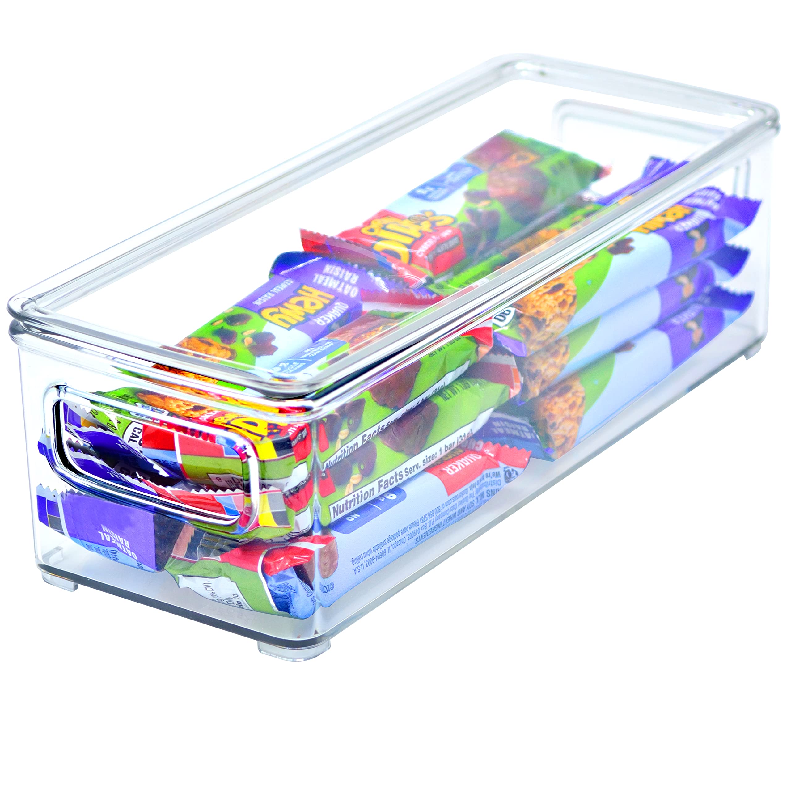 Youngever 2 Pack Stackable Plastic Storage Organizer Container Bins with Lids, 10" x 4" x 3", Stackable Storage Bins with Handler for Refrigerator, Pantry