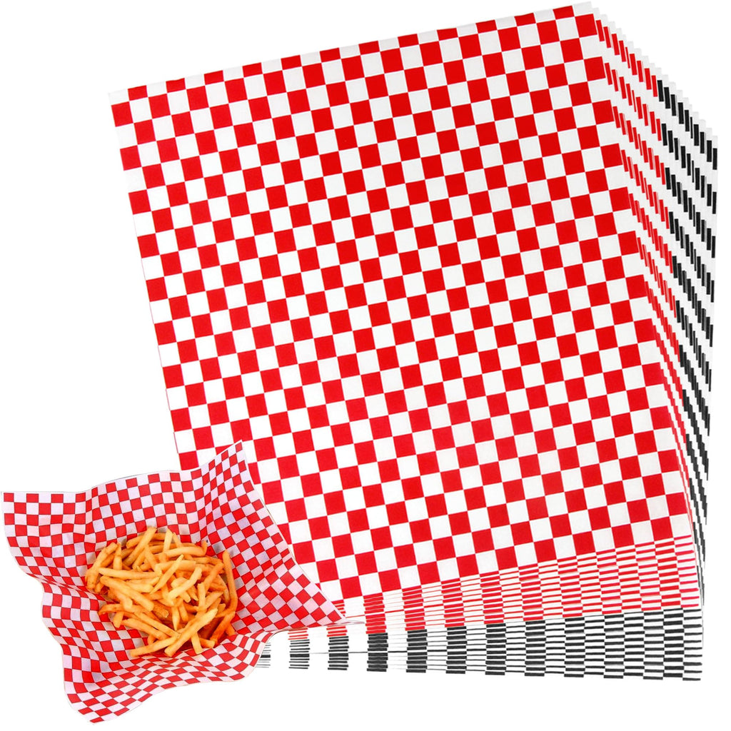 Youngever 300-Piece Wax Paper Sheets - 12x12 inch, Ideal for Fast Food Liners, Sandwiches and Kitchen Baskets - Red & Black