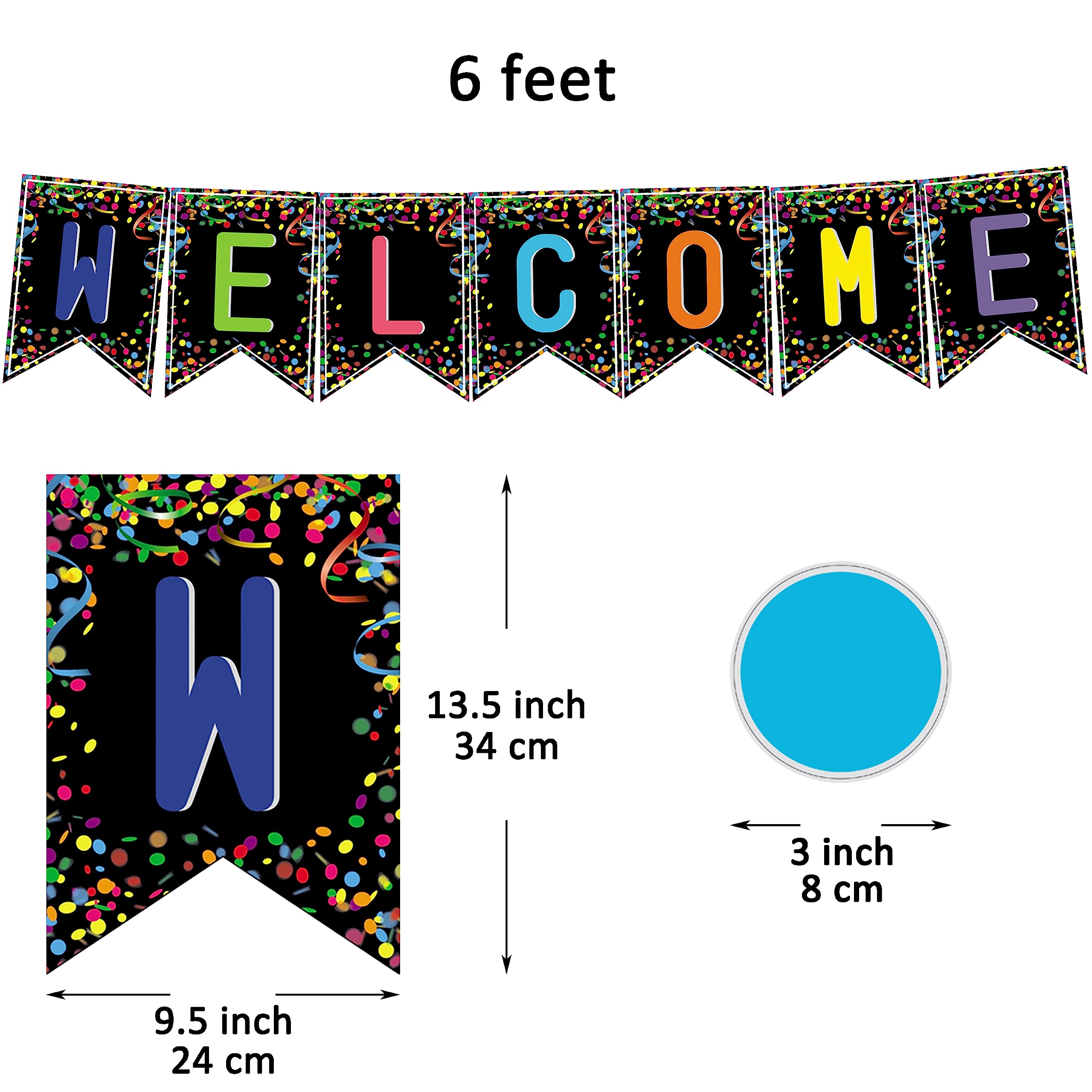 Youngever 67 pcs Confetti Pennants Welcome Bulletin Board with Golden Border (Black)
