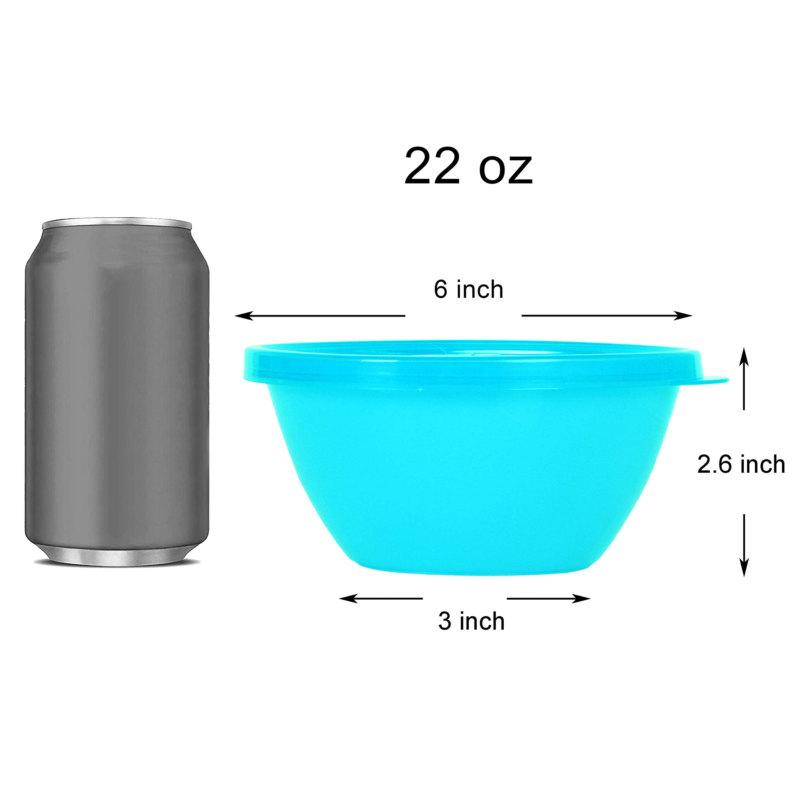 Youngever 22 Ounce Plastic Food Storage Containers with Lids, Cereal & Soup Bowls, Set of 9 in 9 Assorted Colors