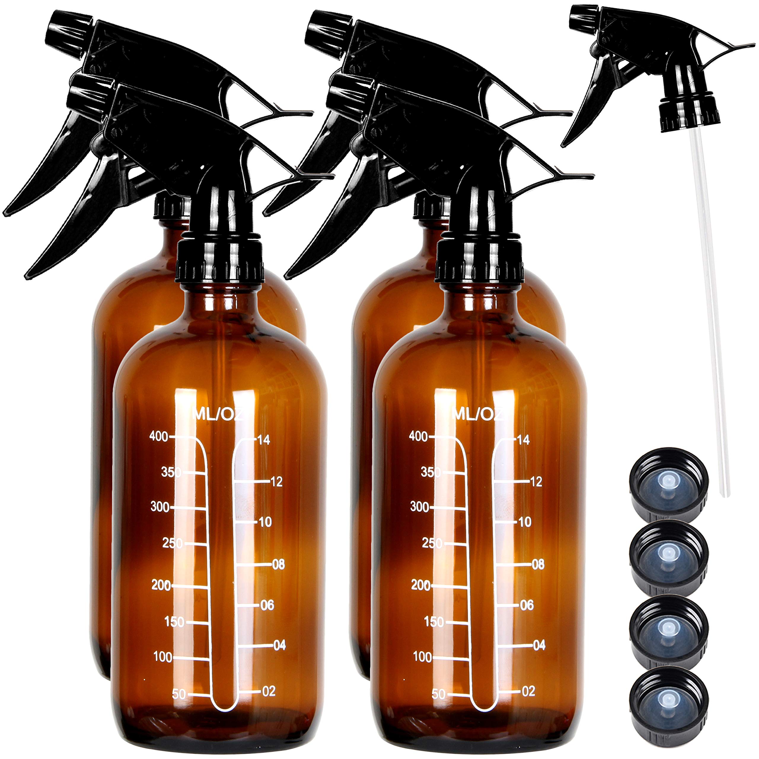 Youngever 4 Pack 16 Ounce Empty Glass Spray Bottles with Measurements, Spray Bottles for Hair and Cleaning Solutions