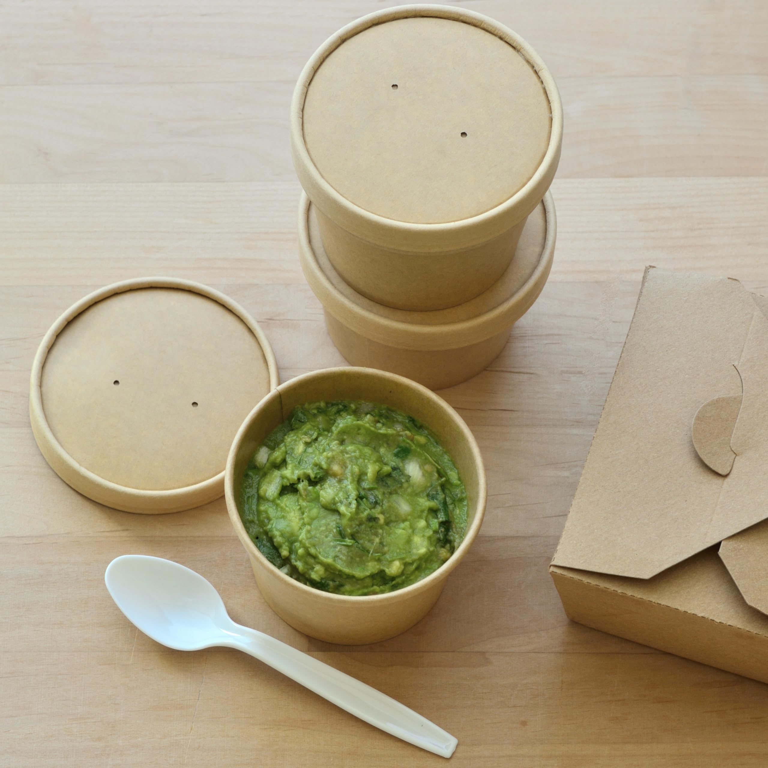 Youngever 24 Pack Disposable Paper Food Containers With Vented Lids, To Go Hot Soup Bowls, Recyclable Ice Cream Cups, Kraft