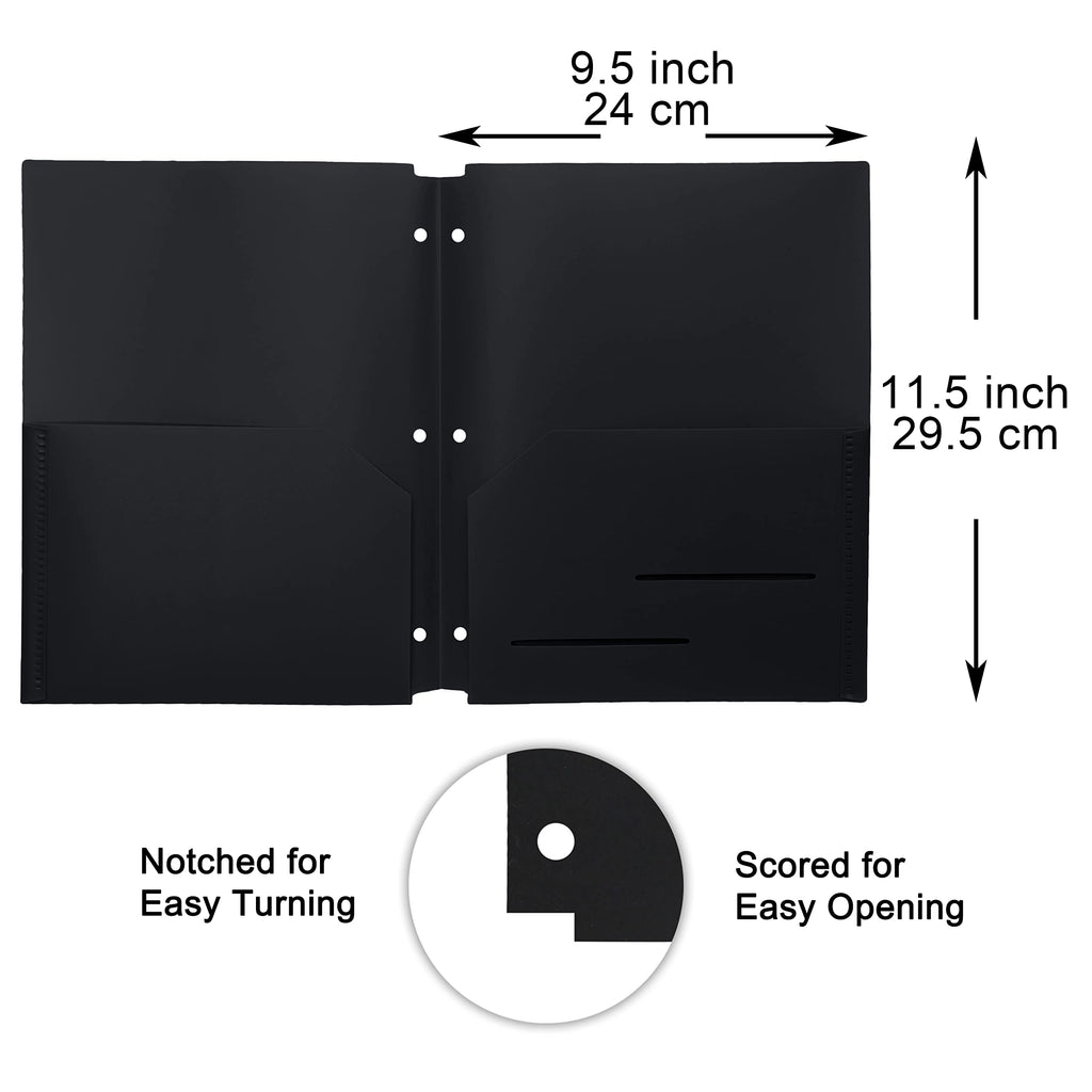 Youngever 6 Pack Heavy Duty Plastic Two Pocket Folders, Binder Dividers with Pocket, 3 Hole Punch Folder with Notches, Binder Folders