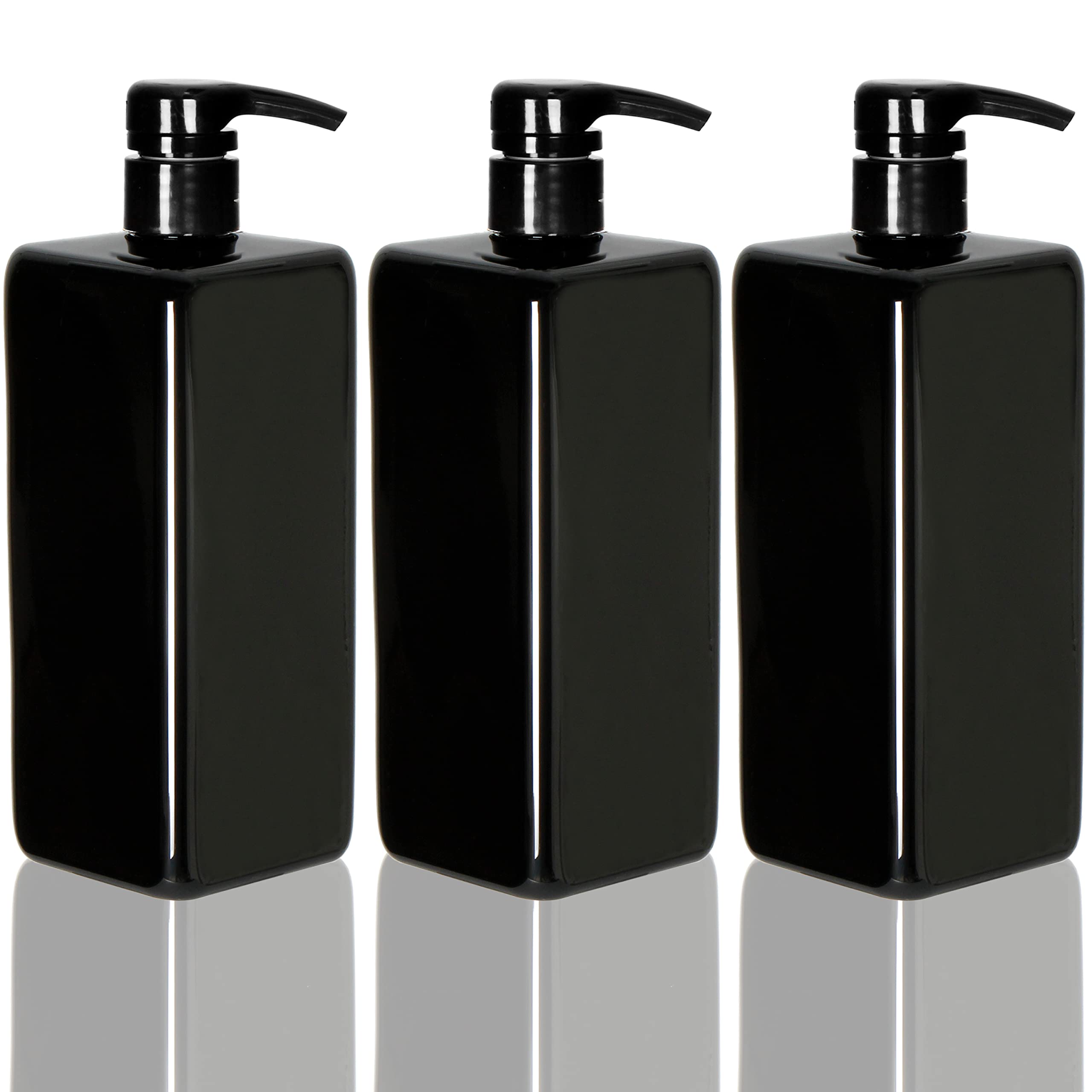 Youngever 3 Pack Pump Bottles for Shampoo 24 Ounce, Empty Shampoo Pump Bottles, Plastic Square with Lockdown-Leak Proof-Pumps