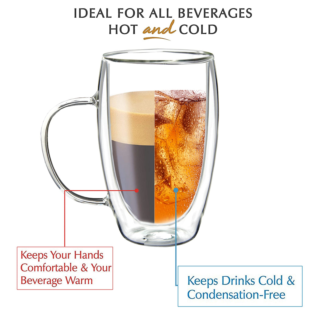 Youngever 2 Pack Glass Coffee Cups, Double Wall Thermo Insulated Coffee Cups, Glass Coffee Mugs
