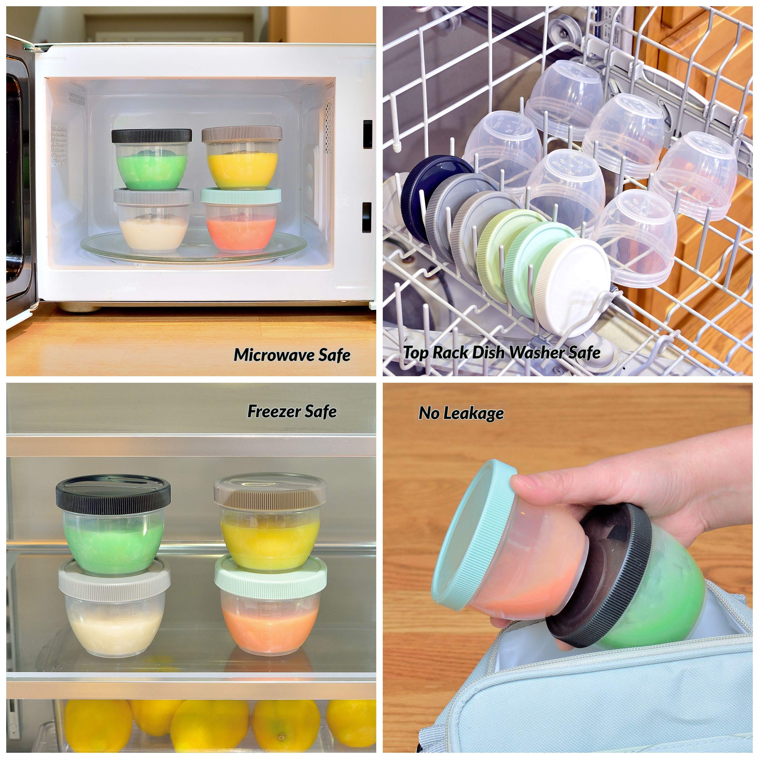 Youngever 18 Sets Baby Food Storage, 4 Ounce Plastic Baby Food Containers with Lids, 9 Urban Colors, with Lids Labels