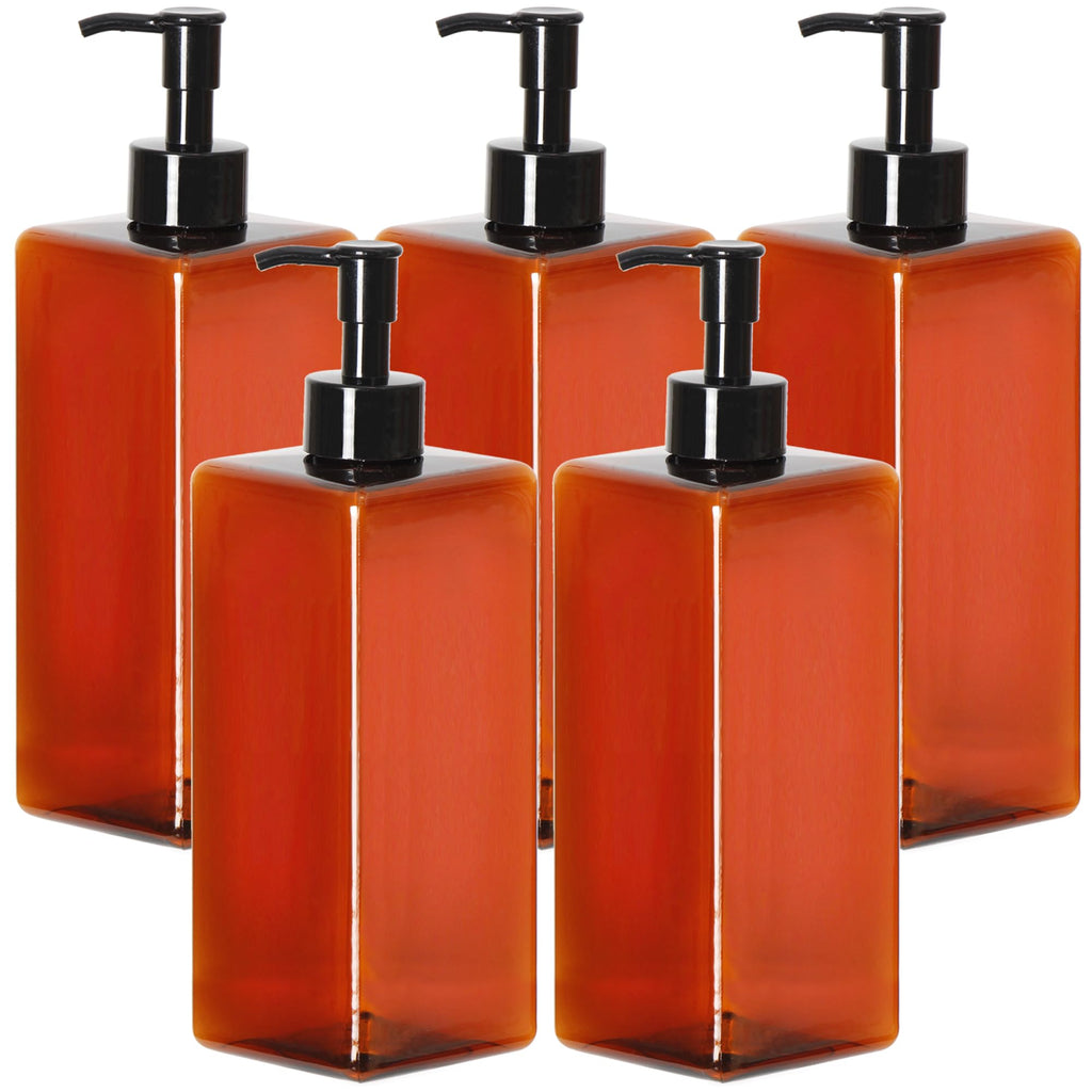 Youngever 5 Pack 16 Ounce Plastic Pump Bottles, Refillable Square Plastic Pump Bottles for Dispensing Lotions, Shampoos and More