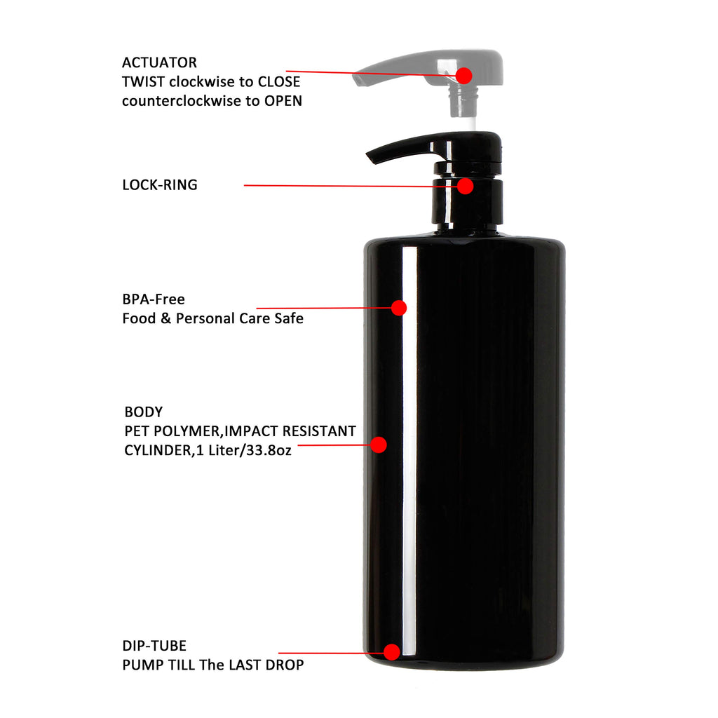 Youngever 4 Pack Pump Bottles for Shampoo, Empty Shampoo Pump Bottles, Plastic Cylinder with Lockdown-Leak Proof-Pumps