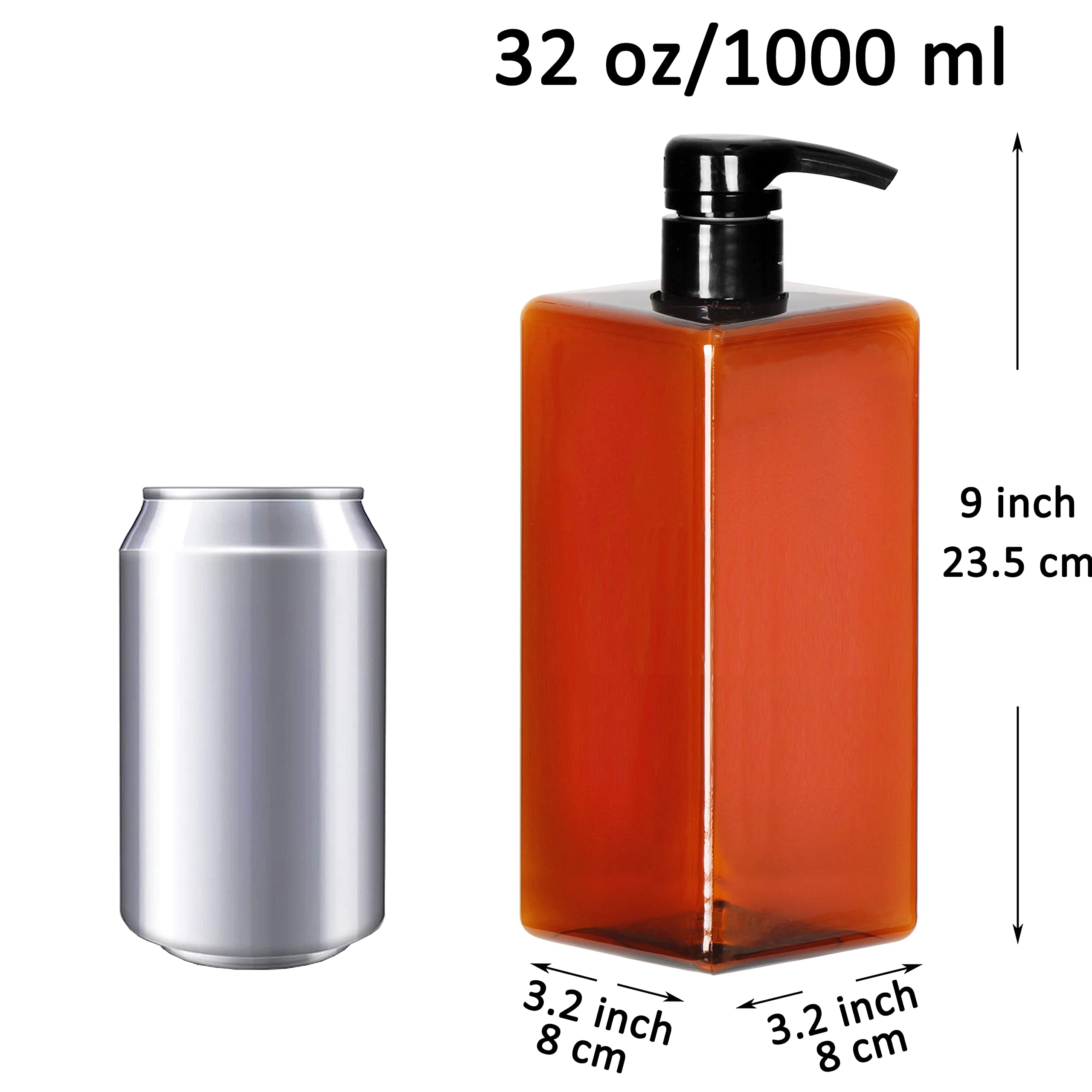 Youngever 3 Pack Pump Bottles for Shampoo 32 Ounce (1 Liter), Empty Shampoo Pump Bottles with Lockdown, Leak Proof Pumps (Amber)