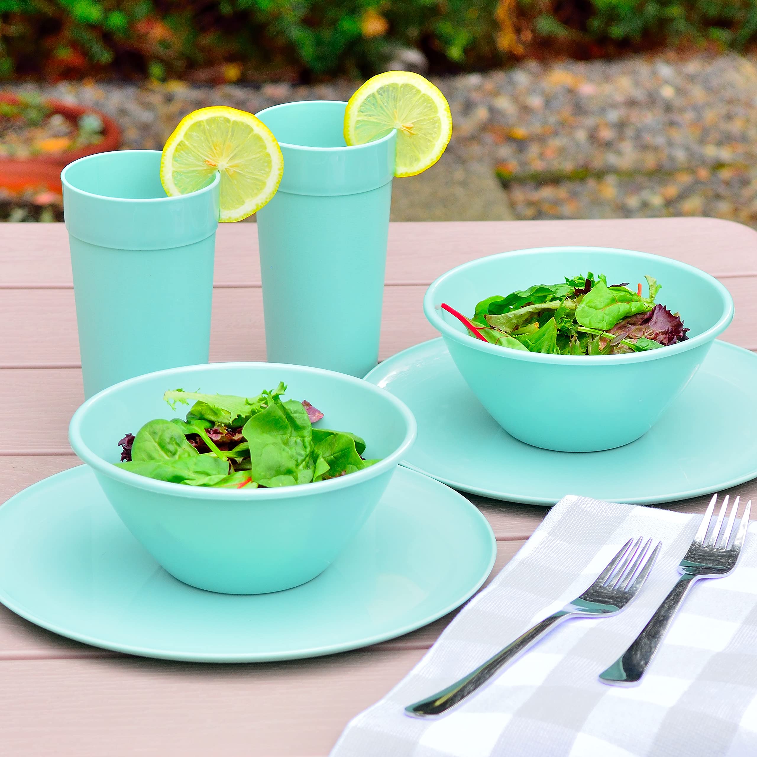 Youngever 18-Piece Plastic Kitchen Dinnerware Set, Plates, Dishes, Bowls, Cups, Service for 6