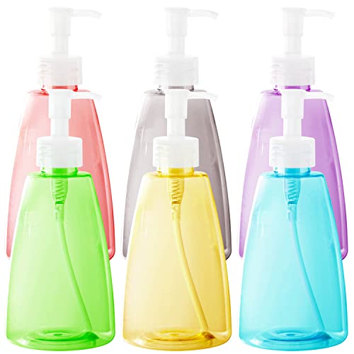 Youngever 6 Pack Empty Plastic Pump Bottles, Refillable Plastic Pump Bottles with Travel Lock in 6 Colors