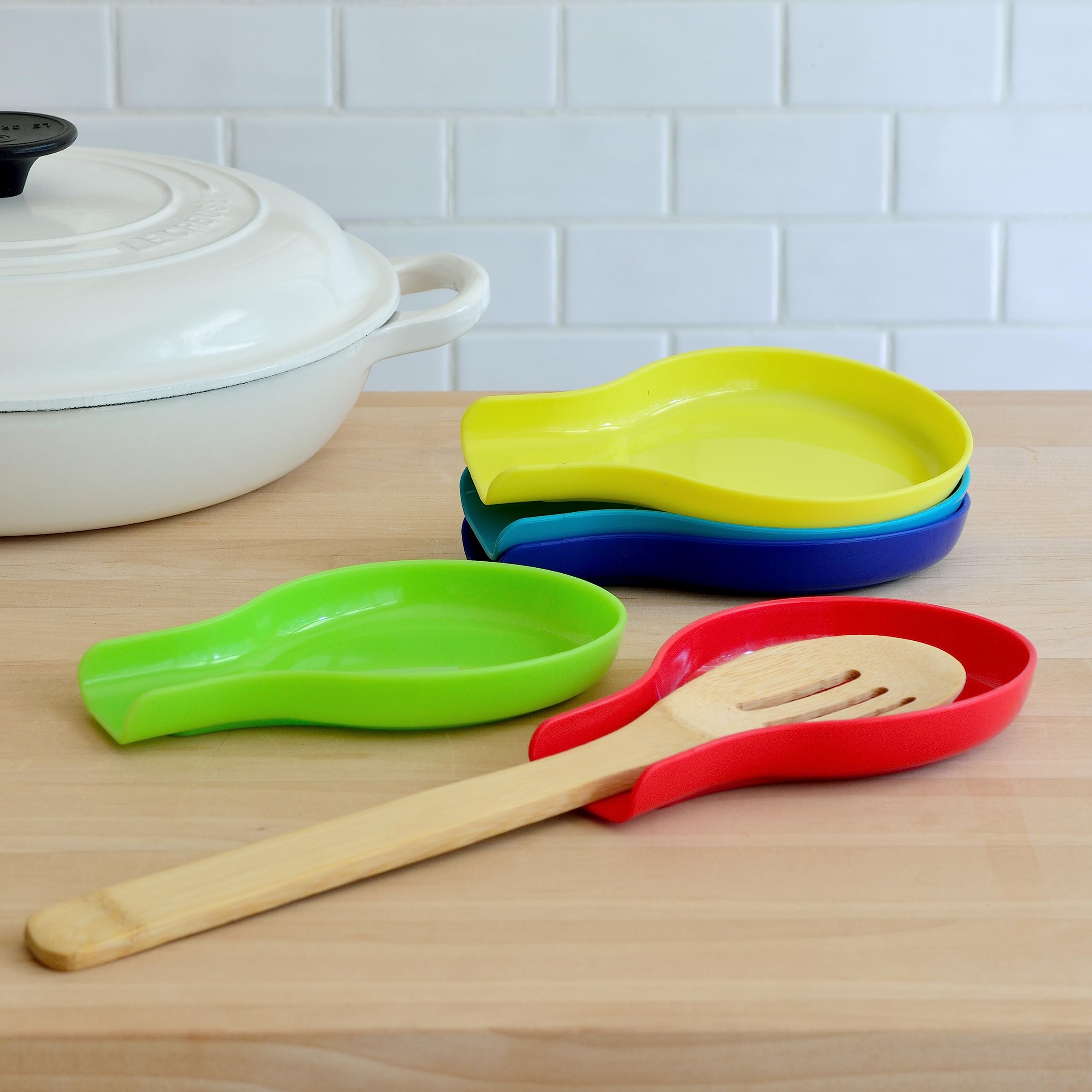Youngever 5 Pack Plastic Spoon Rests, Kitchen Utensil Holders, Plastic Spoon Holders