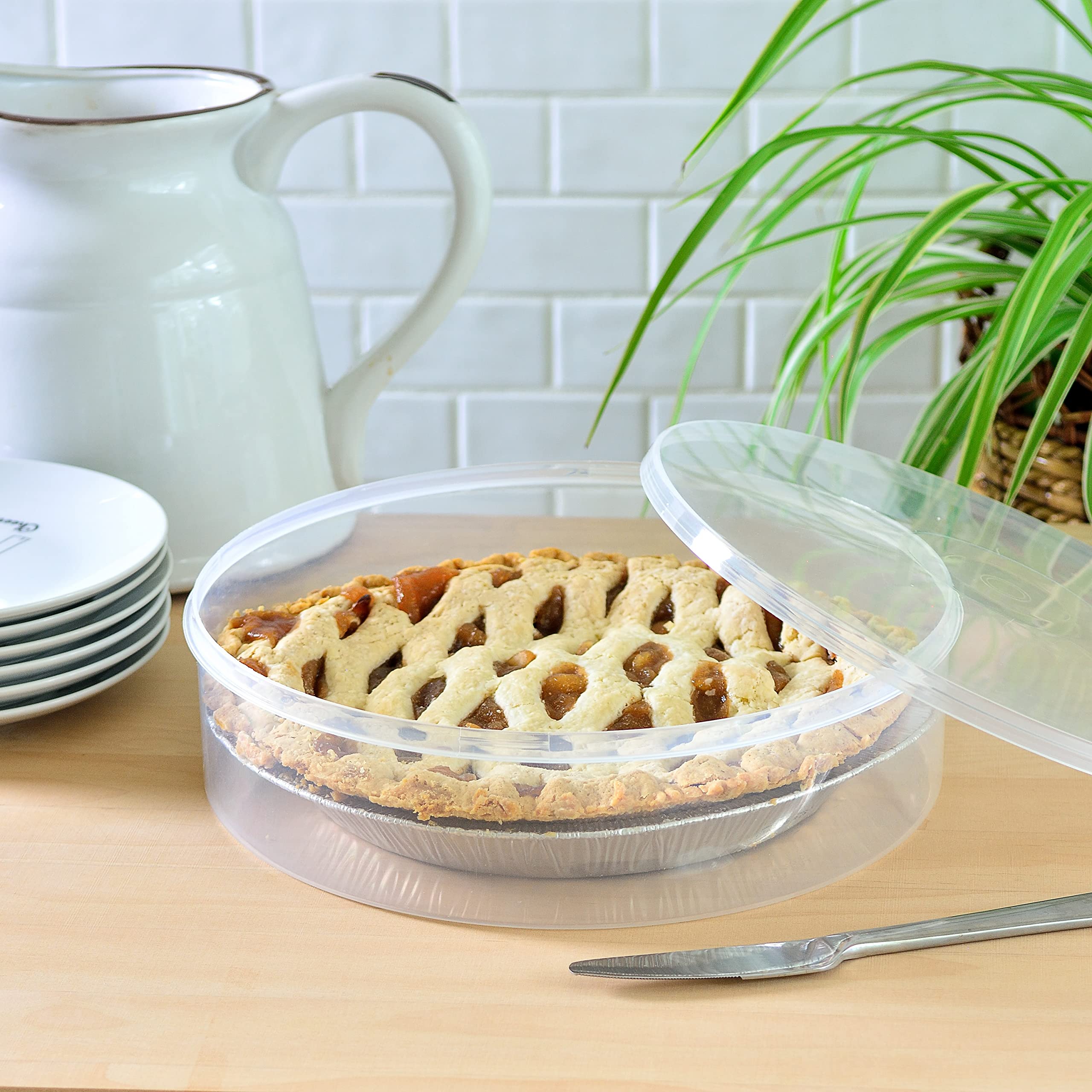 Youngever Plastic Pie Container, 11 Inch, Fresh Pie Keeper, Cupcake Carrier, Clear Round Food Storage Container with Lid, Food Container for Cupcakes, Cookies, Cheesecakes