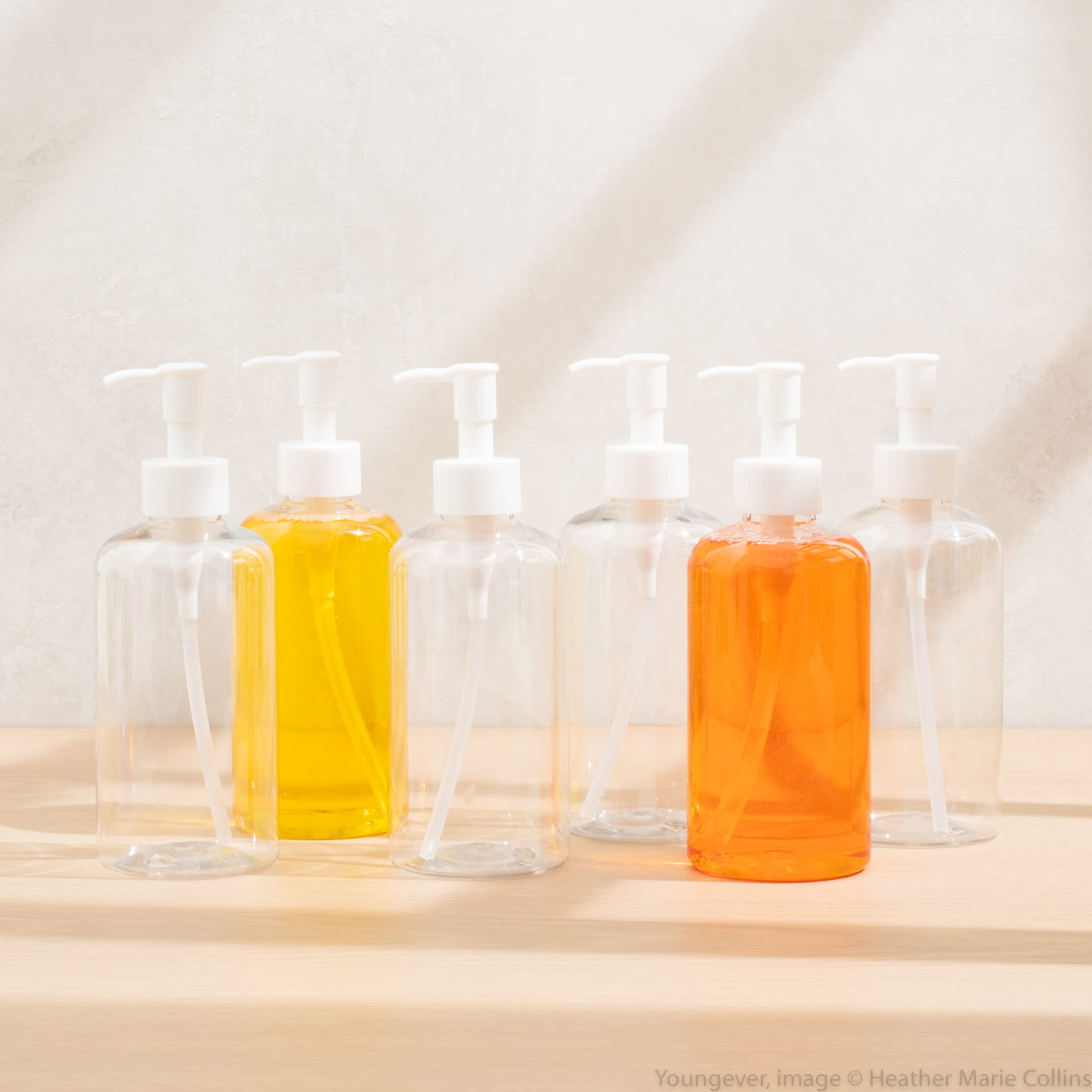 Youngever 6 Pack Plastic Pump Bottles 12 Ounce, Refillable Plastic Pump Bottles with Travel Lock