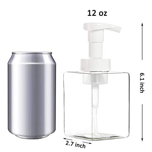 Youngever 4 Pack Clear Plastic Square Pump Bottles, Refillable Plastic Pump Bottles with Travel Lock (12 Ounce)