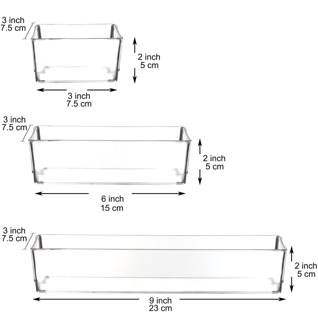 Youngever 8 Pack Clear Plastic Vanity and Desk Drawer Organizers, Stackable, Makeup Organizers, Storage Tray for Makeup, Kitchen Utensils, Jewelries