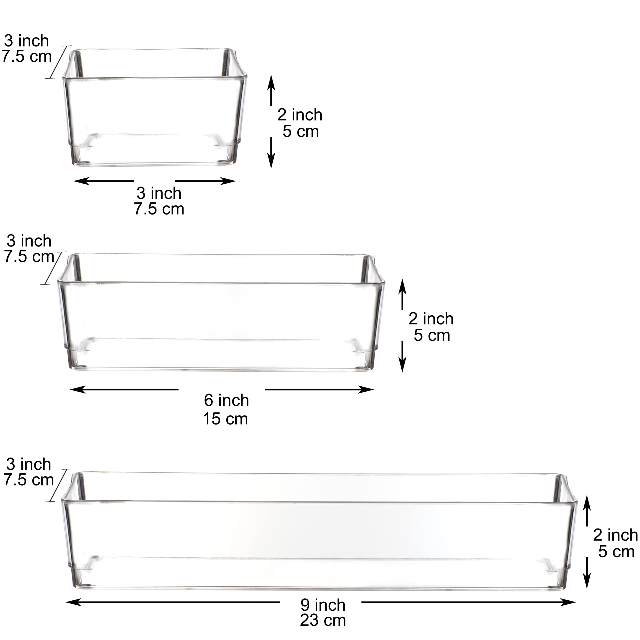 Youngever 8 Pack Clear Plastic Vanity and Desk Drawer Organizers, Stackable, Makeup Organizers, Storage Tray for Makeup, Kitchen Utensils, Jewelries