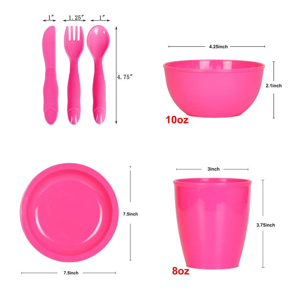 Youngever 54 pcs Plastic Kids Dinnerware Set of 9 in 9 Peach Colors, Toddler Safe, Microwave Safe, Dishwasher Safe, Durable and Reusable