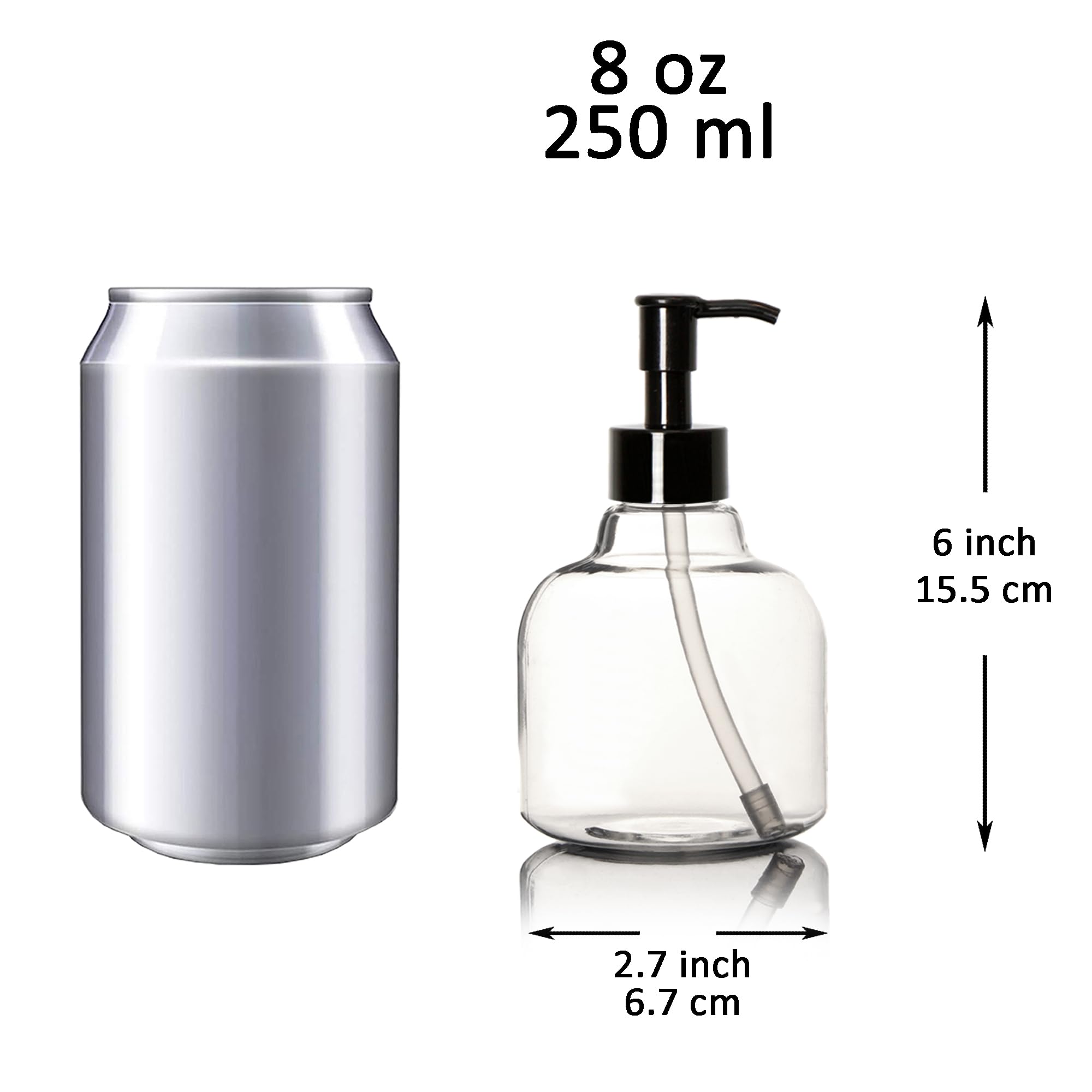 Youngever 6 Pack Plastic Pump Bottles, Clear Refillable Plastic Pump Bottles with Travel Lock