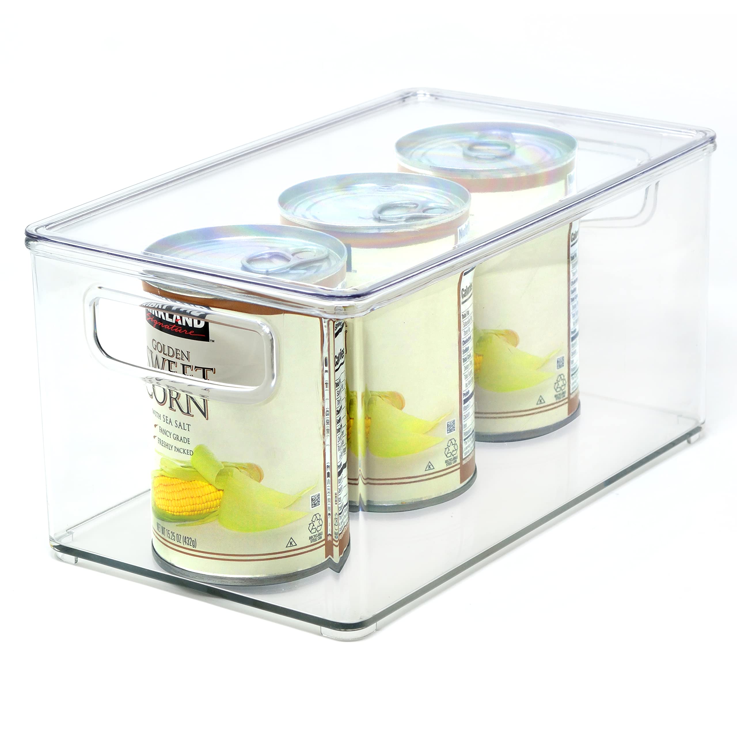 Youngever 2 Pack Stackable Plastic Storage Organizer Container Bins with Lids, Stackable Storage Bins with Handler for Refrigerator, Pantry