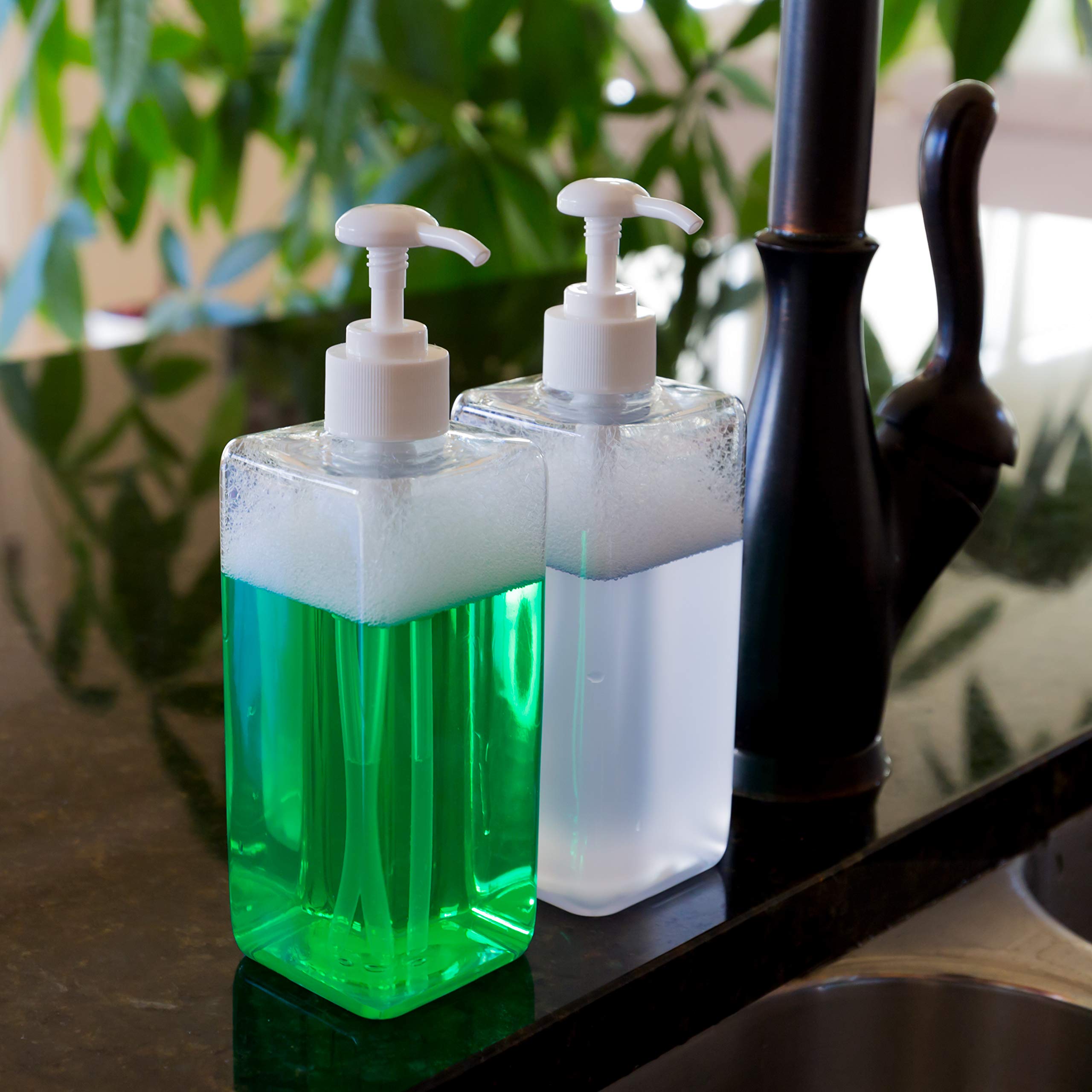 Youngever 5 Pack 16 Ounce Plastic Pump Bottles, Refillable Square Plastic Pump Bottles for Dispensing Lotions, Shampoos and More