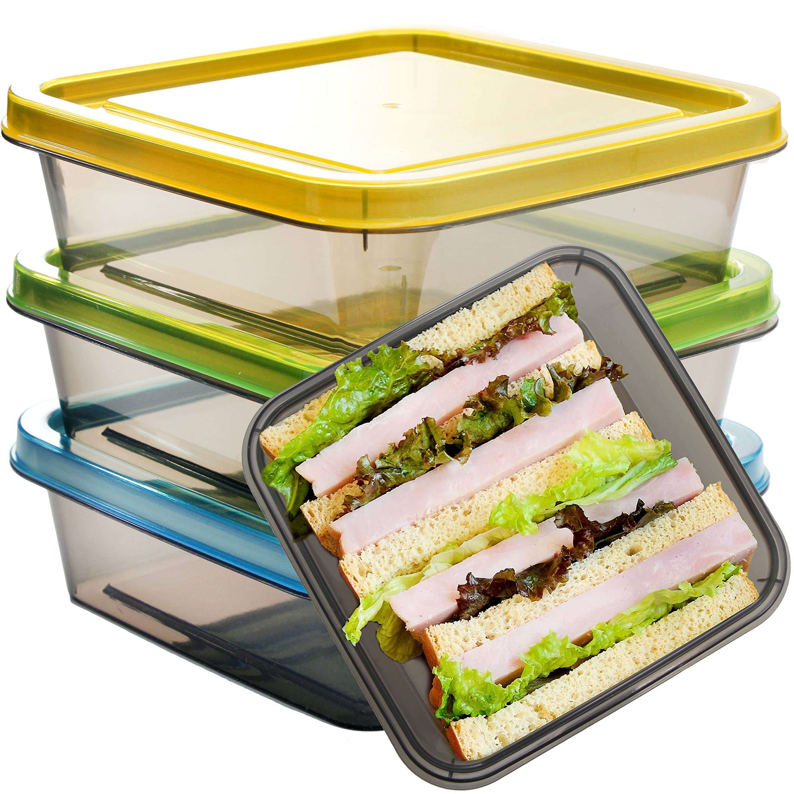 Youngever 3 Pack Sandwich Containers for Lunch Box, Reusable Food Storage Containers, Meal Prep Containers