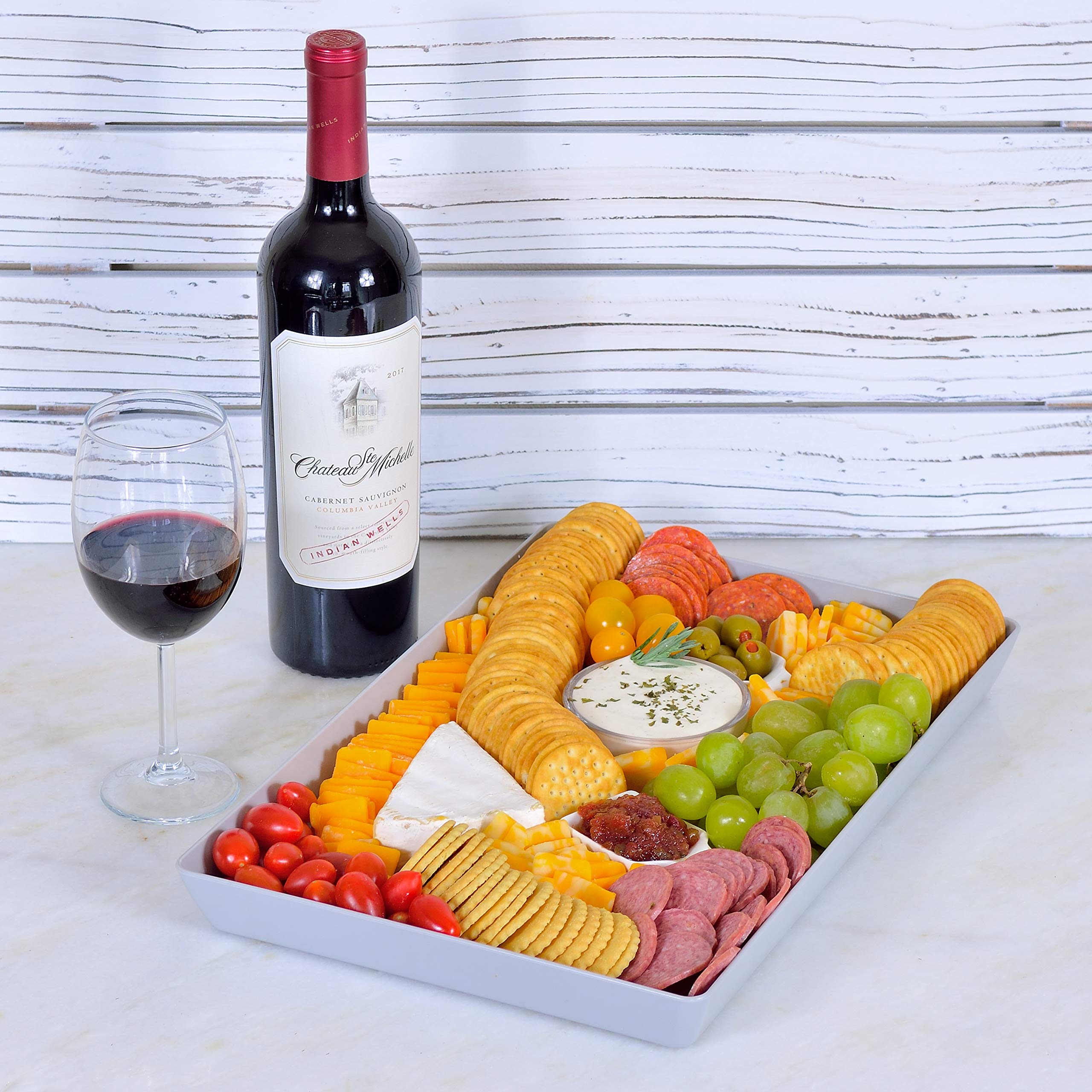 Youngever 3 Pack Plastic Serving Trays, Serving Platter for Parties, Sturdy ABS Material, 15 inch x 10 inch