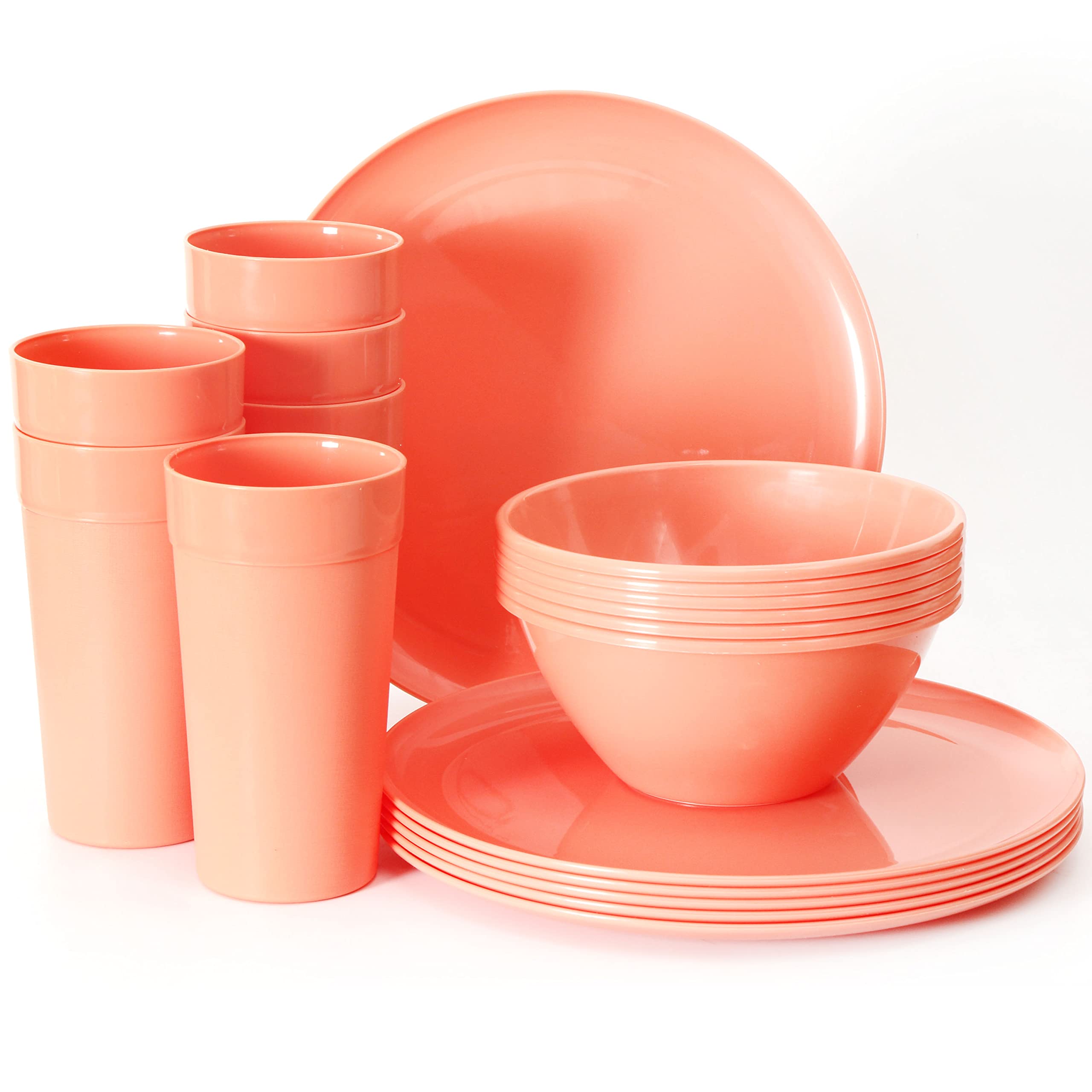 Youngever 18-Piece Plastic Kitchen Dinnerware Set, Plates, Dishes, Bowls, Cups, Service for 6