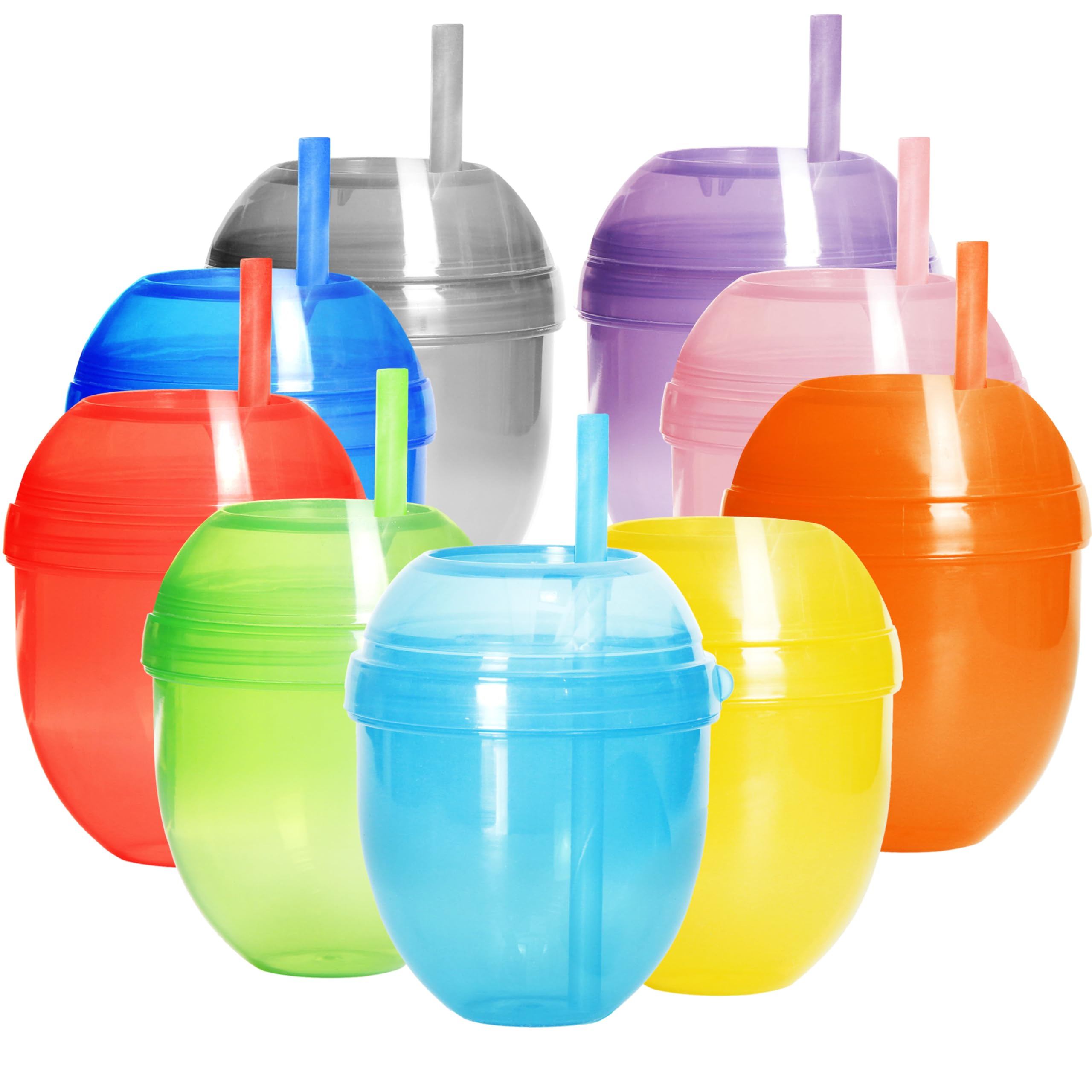Youngever 9 Sets 7 Ounce Plastic Kids Cups with Straws, 9 Reusable Toddler Cups with Straws in 9 Assorted Colors