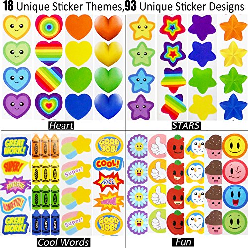 Youngever 5800 Teacher Stickers for Kids, Reward Stickers Mega Variety Pack, Incentive Stickers for Teacher Supplies Classroom Supplies, 18 Design Styles Including 3D Heart, face, Star, owl, Cupcake