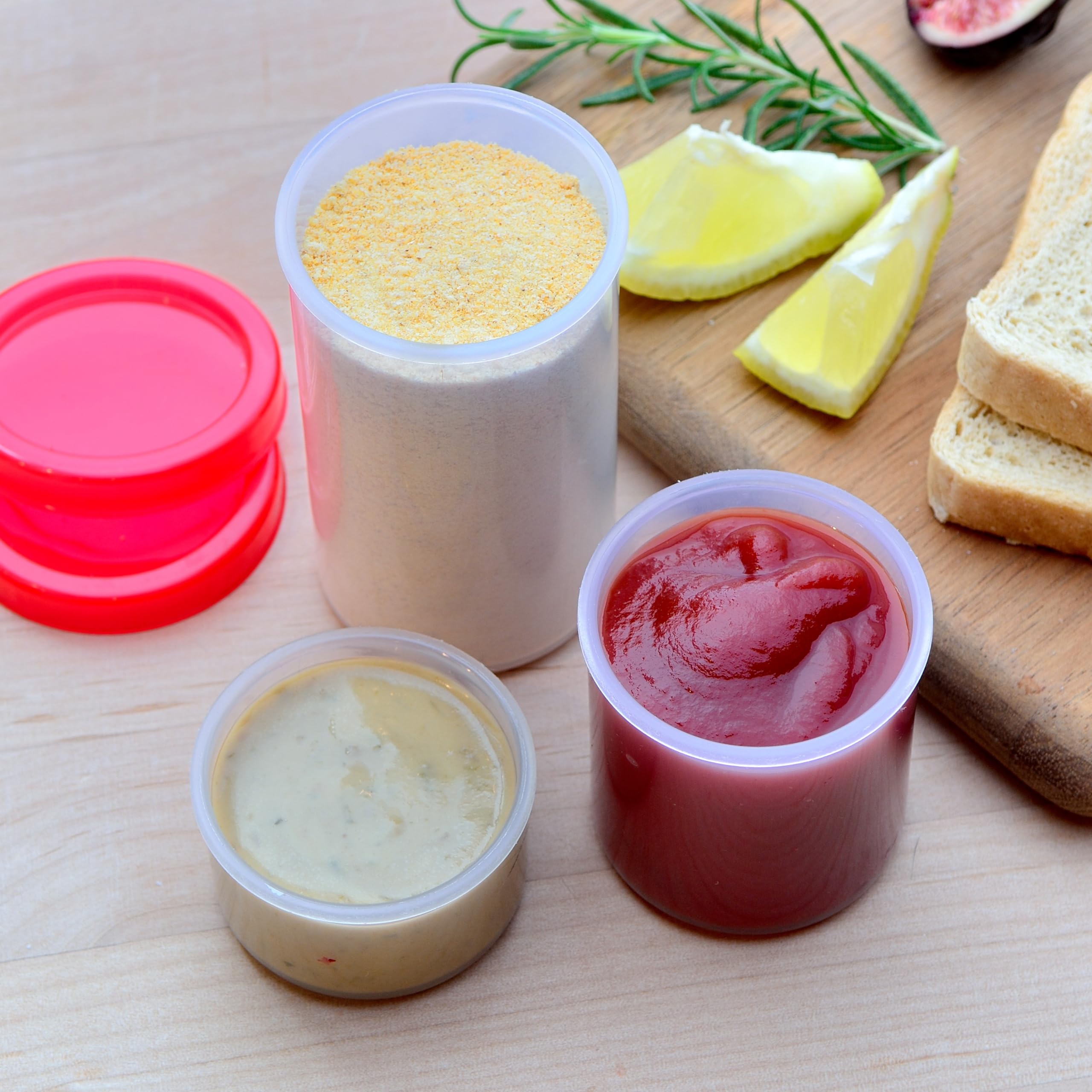 Youngever 3 Pack Plastic Condiment Containers, Sauce Containers with Lid, Plastic Salad Dressing Container