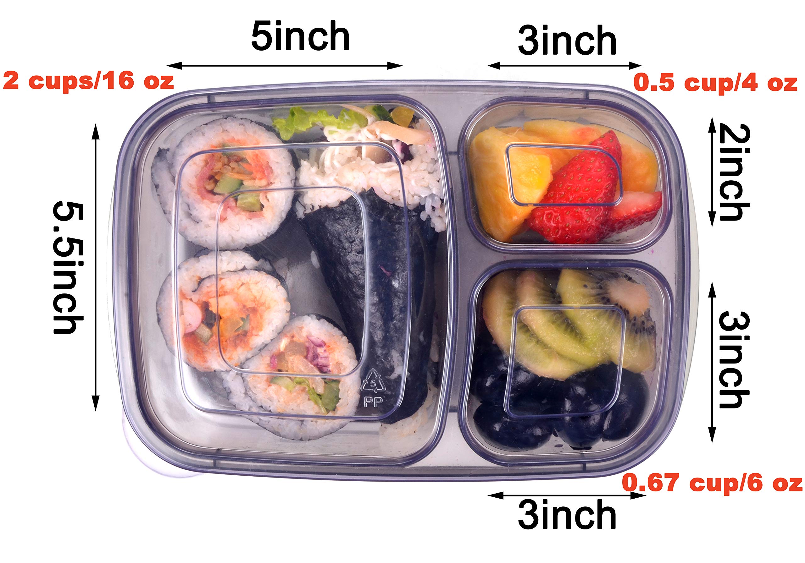 Youngever 8 Pack Bento Lunch Box, Meal Prep Containers, Reusable Plastic Divided Food Storage Container Boxes