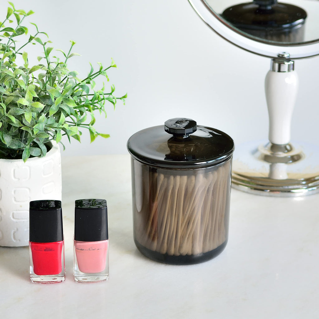 Youngever Black Plastic Apothecary Jars, Qtip Holder, Cotton Swab Holder, Bathroom Vanity Organizer for Cotton Balls, Cotton Pads, Qtips