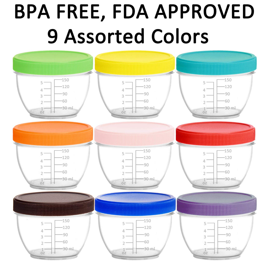 Youngever 18 Pack Baby Food Storage, 6 Ounce Baby Food Containers with Lids and Labels, 9 Assorted Colors