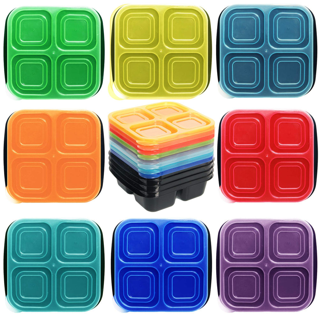 Youngever 8 Pack 4-Compartment Reusable Snack Box Food Containers, Bento Lunch Box, Meal Prep Containers, Divided Food Storage Containers
