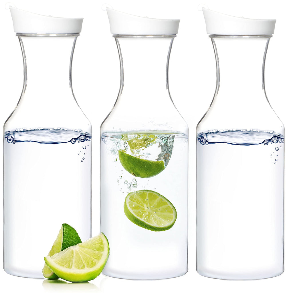 Youngever 3 Pack 35 Ounce Plastic Carafe, Reusable Clear Water Pitcher, Beverage Containers with Lids