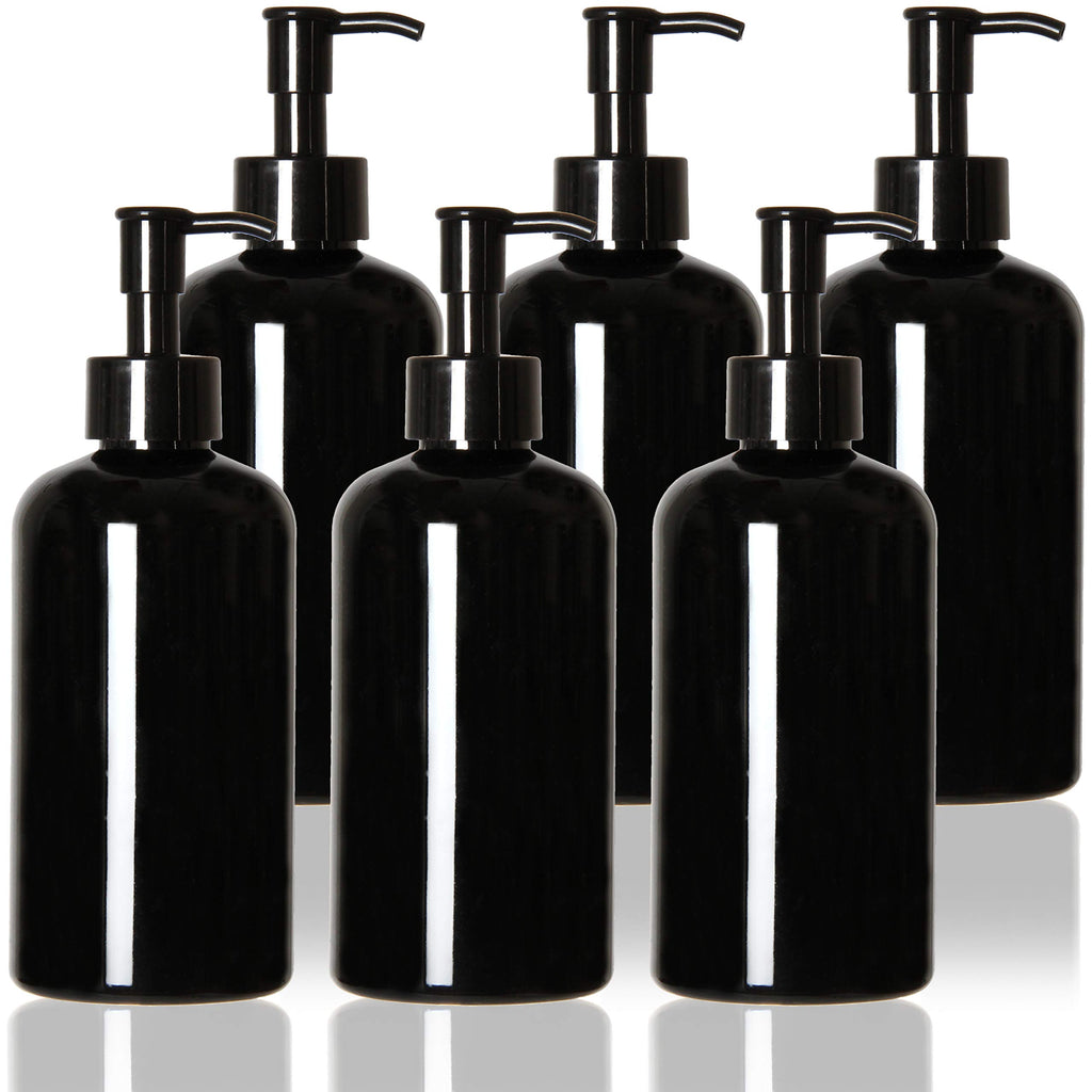 Youngever 6 Pack Plastic Pump Bottles 12 Ounce, Refillable Plastic Pump Bottles with Travel Lock