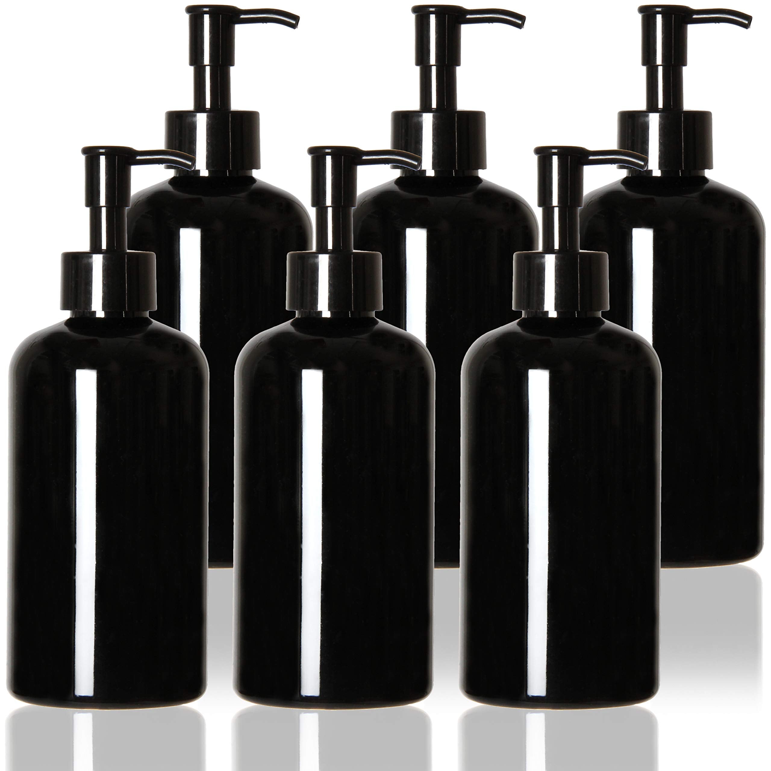 Youngever 6 Pack Plastic Pump Bottles 12 Ounce, Refillable Plastic Pump Bottles with Travel Lock