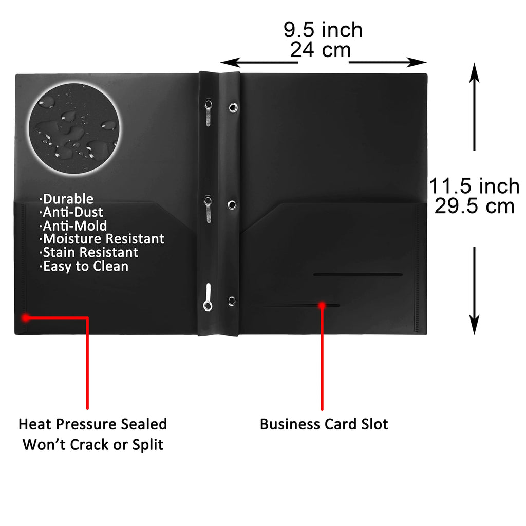 Youngever 6 Pack Heavy Duty Plastic Two Pocket Folders with 3 Prongs, Metal Prongs Fastener, Heavy Duty Plastic 2 Pocket Folder