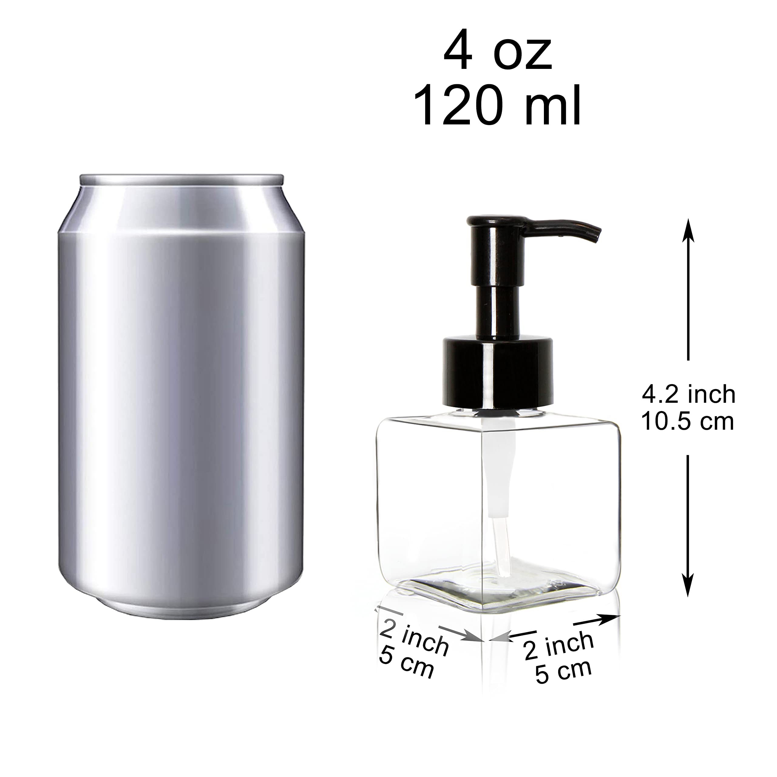 Youngever 5 Pack 4 Ounce Plastic Pump Bottles, Square Refillable Plastic Pump Bottles for Dispensing Lotions, Liquid Soap