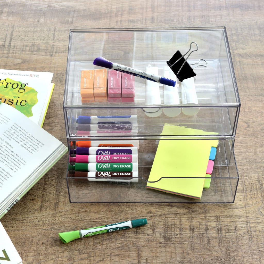 Youngever 2 Pack Stackable Office Drawer Organizers, Office Desk Organizers, Clear Stationery Organizers (12 x 7.5 x 3.5 inch)