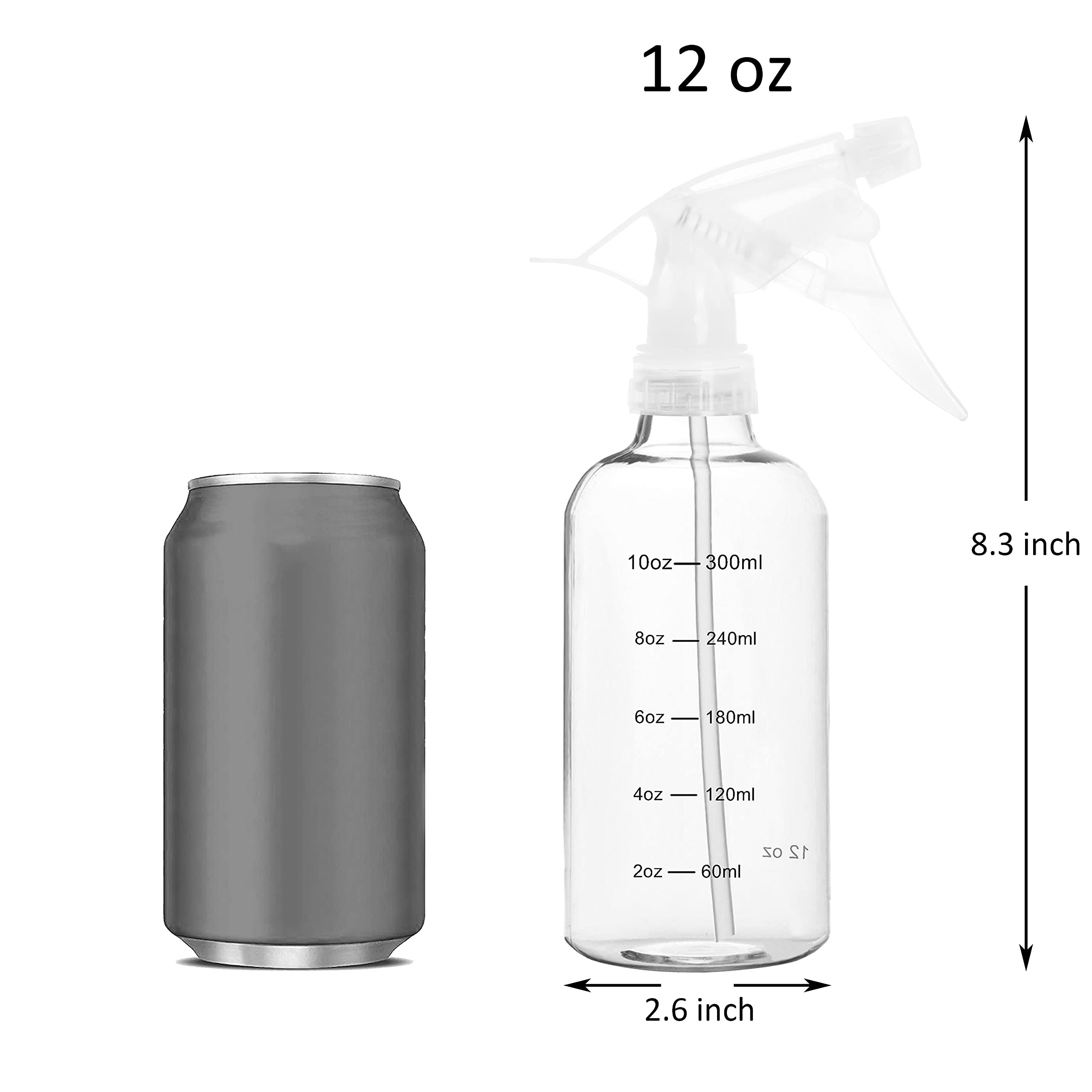 Youngever 6 Pack Empty Plastic Spray Bottles with Measurement, Spray Bottles for Hair and Cleaning Solutions