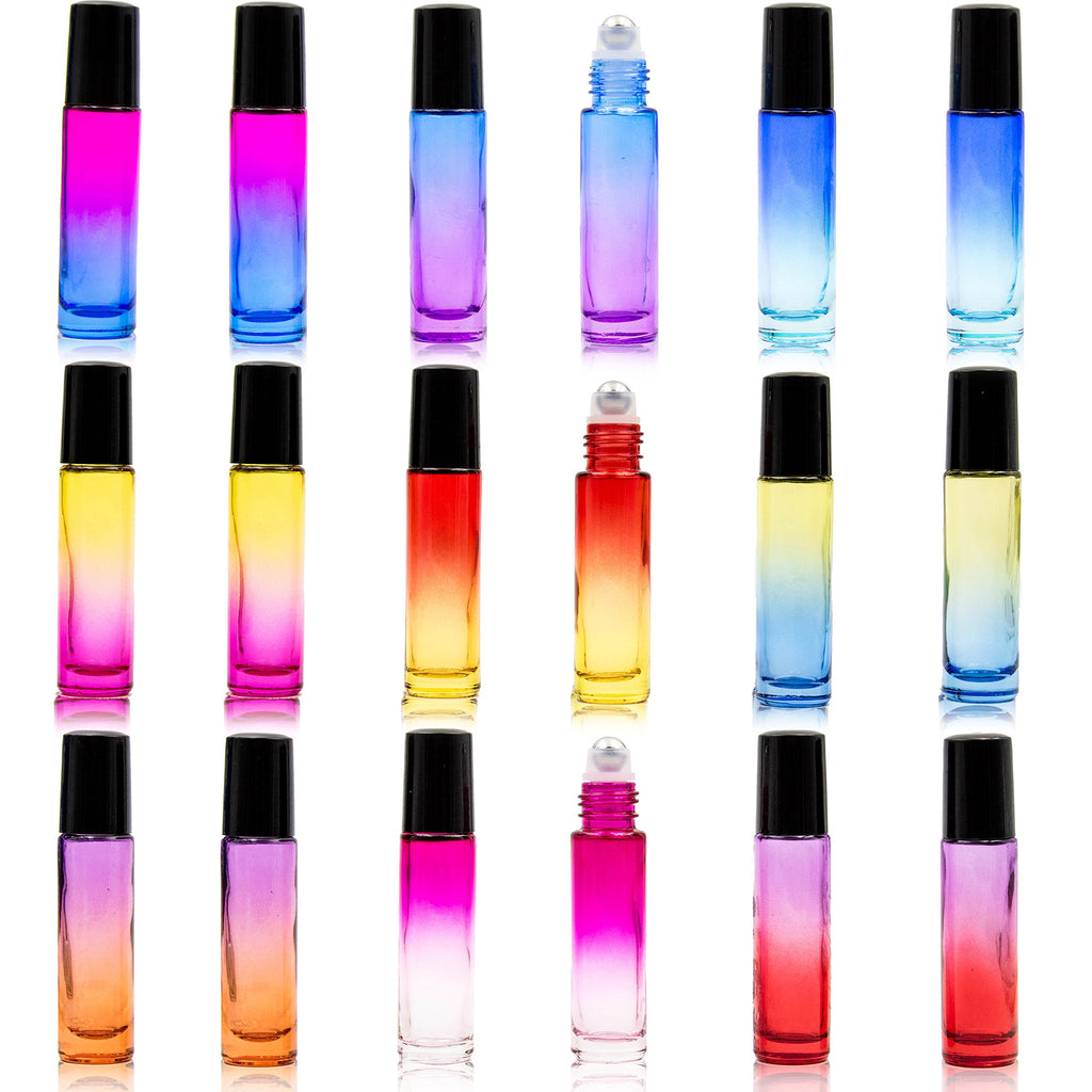 Youngever 18 Pack Rainbow Color Essential Oil Roller Bottles with Stainless Steel Roller Balls in 9 Colors, Opener, 2 Clear Transfer Pipettes, 2 Mini Funnels and Extra Roller Ball