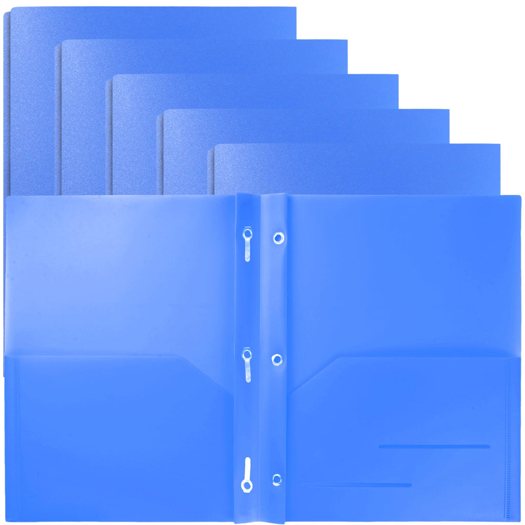 Youngever 6 Pack Heavy Duty Plastic Two Pocket Folders with 3 Prongs, Metal Prongs Fastener, Heavy Duty Plastic 2 Pocket Folder
