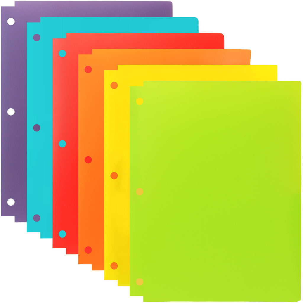 Youngever 12 Pack Heavy Duty Plastic Two Pocket Folders, Binder Dividers with Pocket, 3 Hole Punch Folder with Notches, Binder Folders