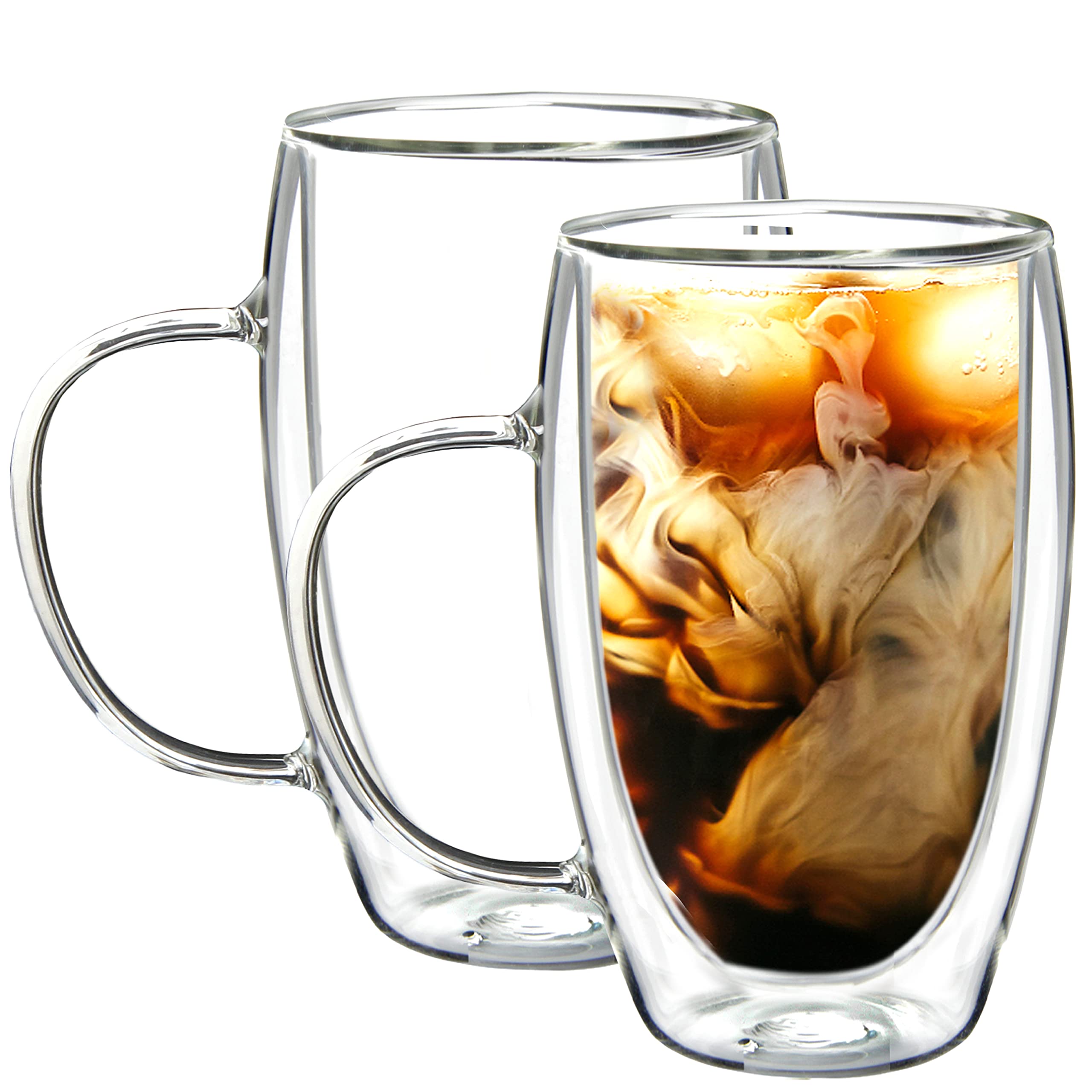 Youngever 2 Pack Glass Coffee Cups, Double Wall Thermo Insulated Coffee Cups, Glass Coffee Mugs