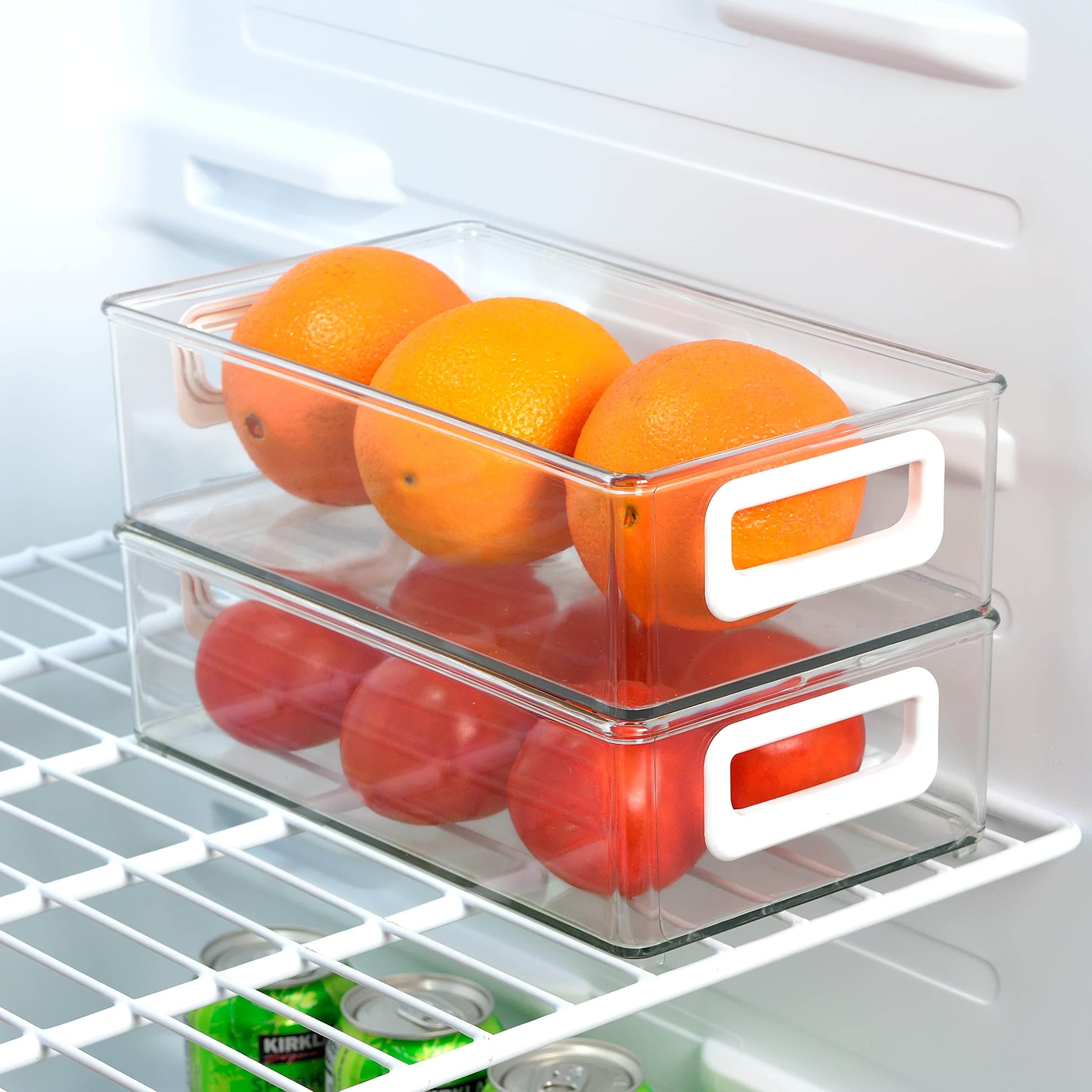 Youngever 4 Pack Stackable Plastic Storage Organizer Container Bins, Stackable Storage Bins with Handler for Refrigerator, Pantry